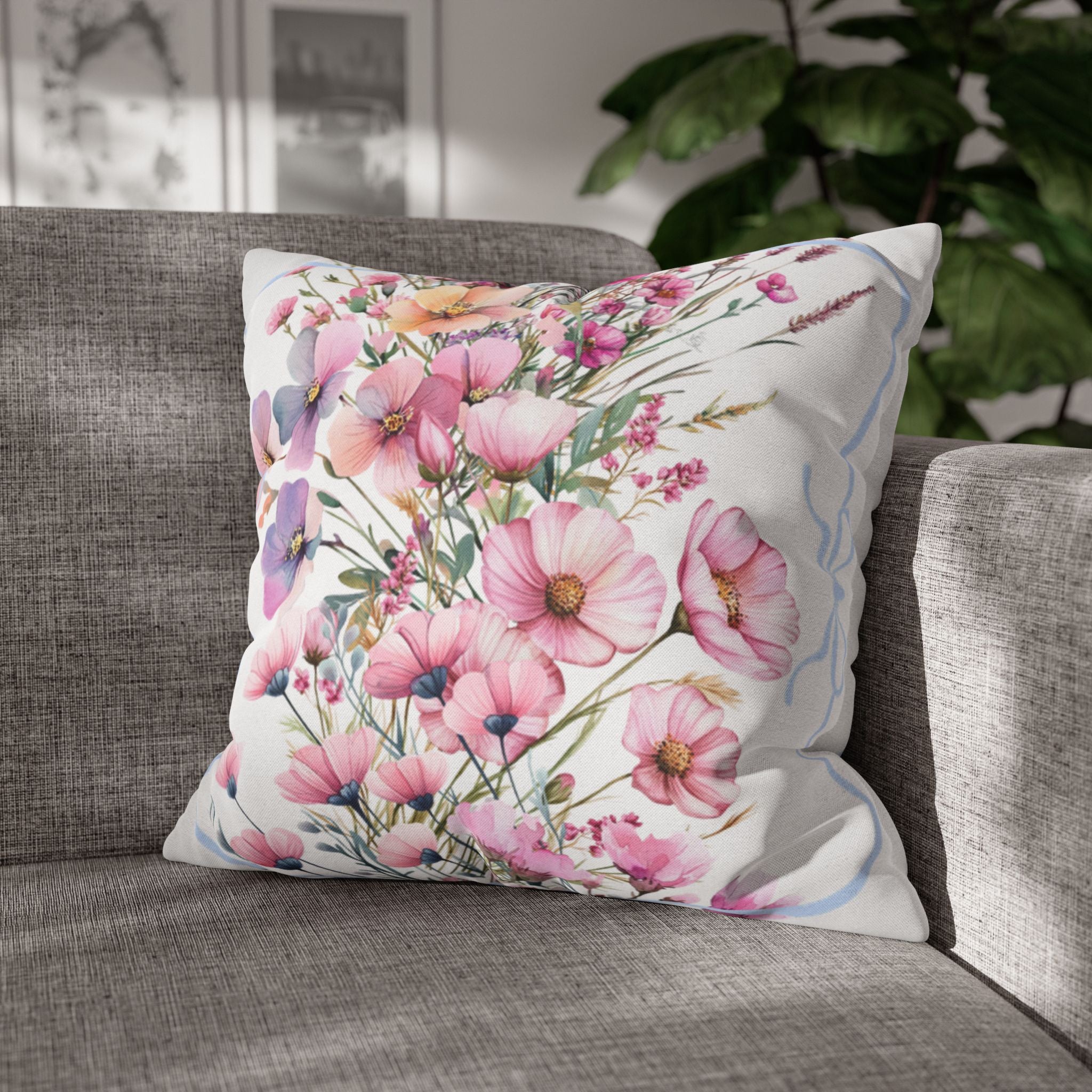 BLUESKYDEZIGN Spring Pink Purple Blossom Pillow Cover - Botanical Decor