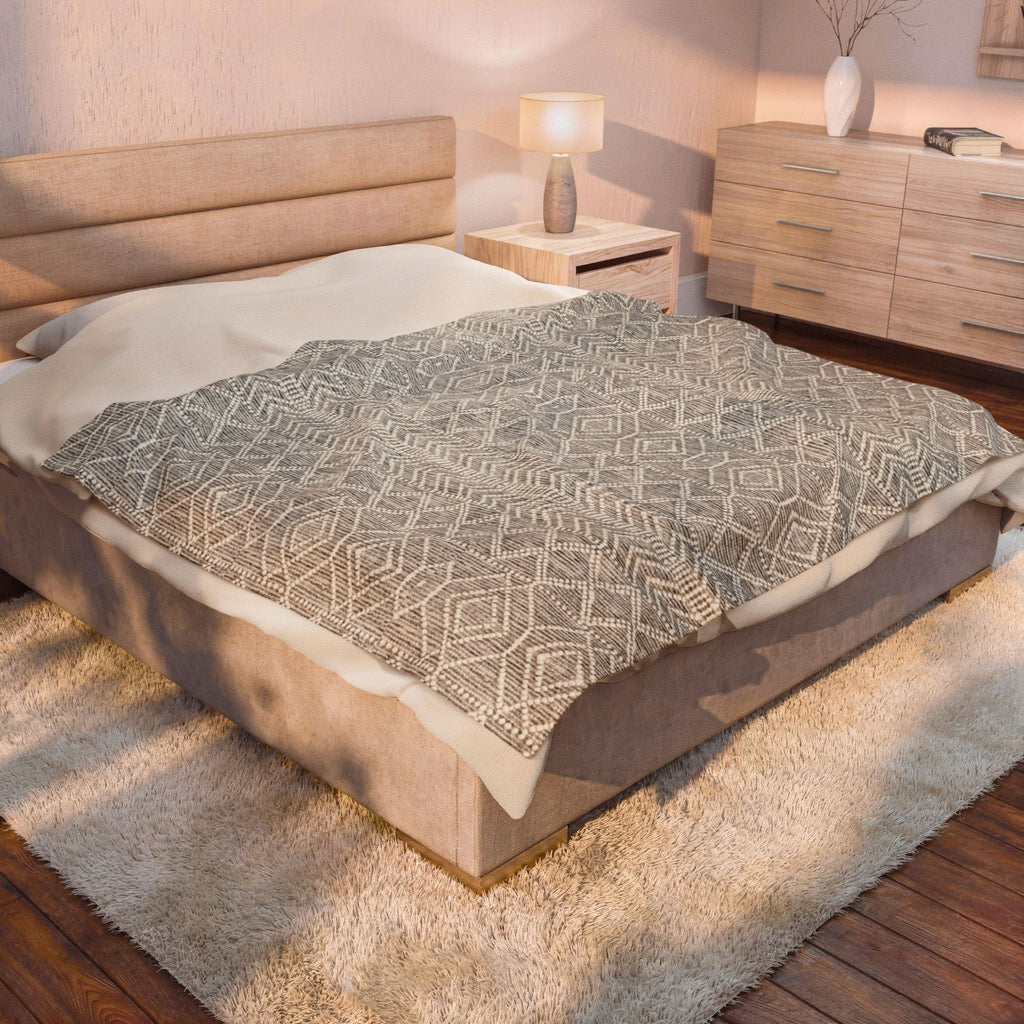 Sand & Stone Diamond Weave Velveteen Blanket | Farmhouse Heritage Ivory Throw