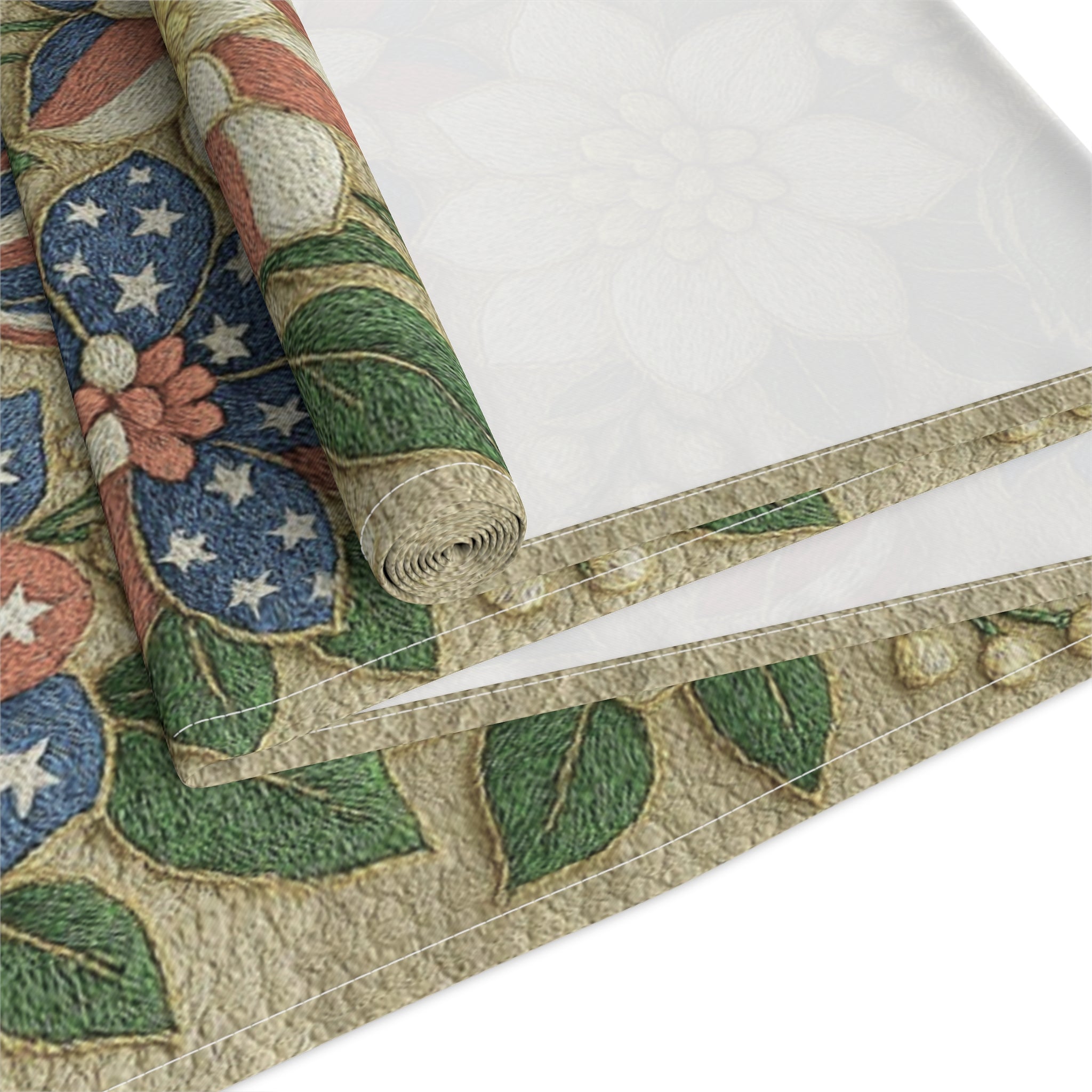 BLUESKYDEZIGN | Floral Americana Table Runner | Patriotic 4th of July Vintage Decor | Cotton or Polyester
