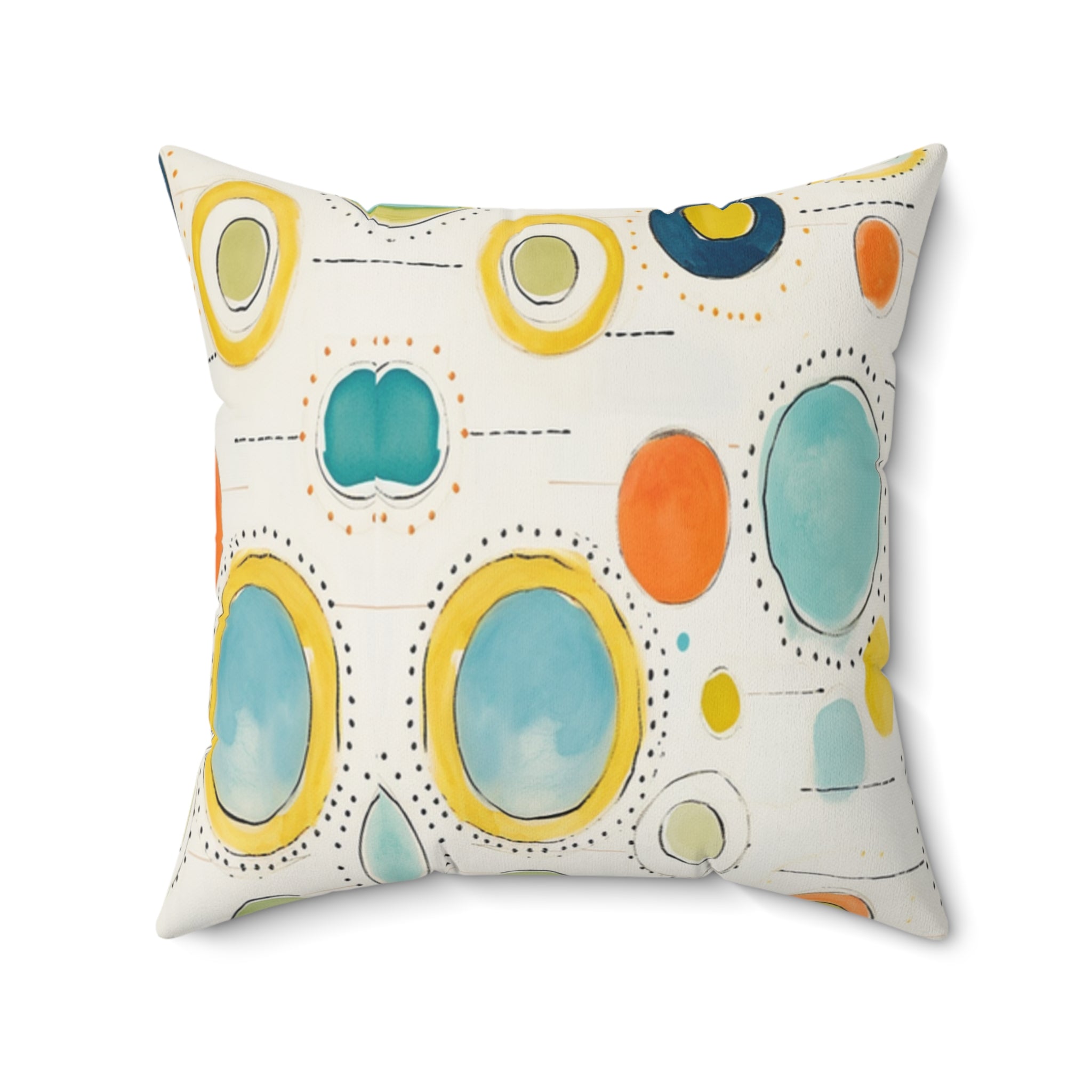 Watercolor Circles Spun Polyester Pillow, Abstract Dot Pattern, Coastal Colors, Decorative Gift Housewarming