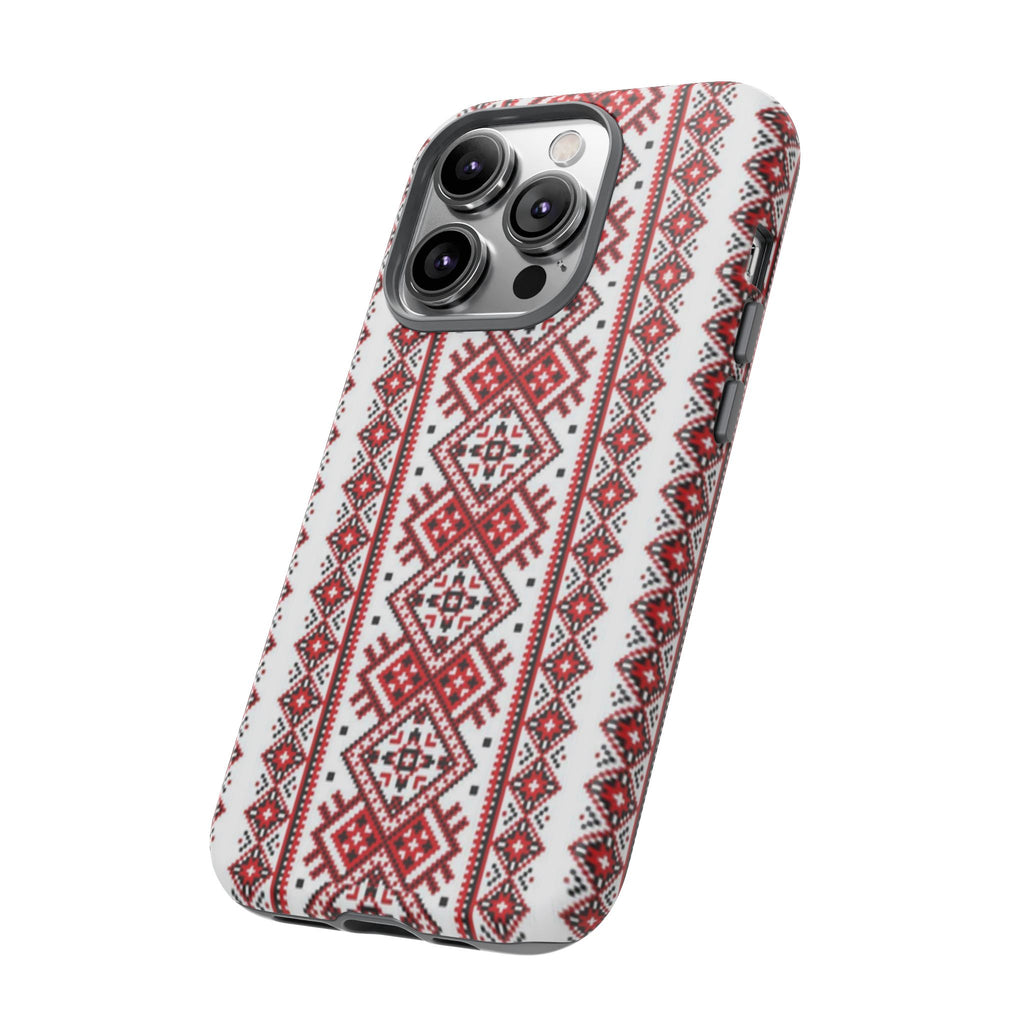 Ukrainian Embroidery iPhone Case  Red Black Traditional Pattern Protective Phone Cover, Gift idea