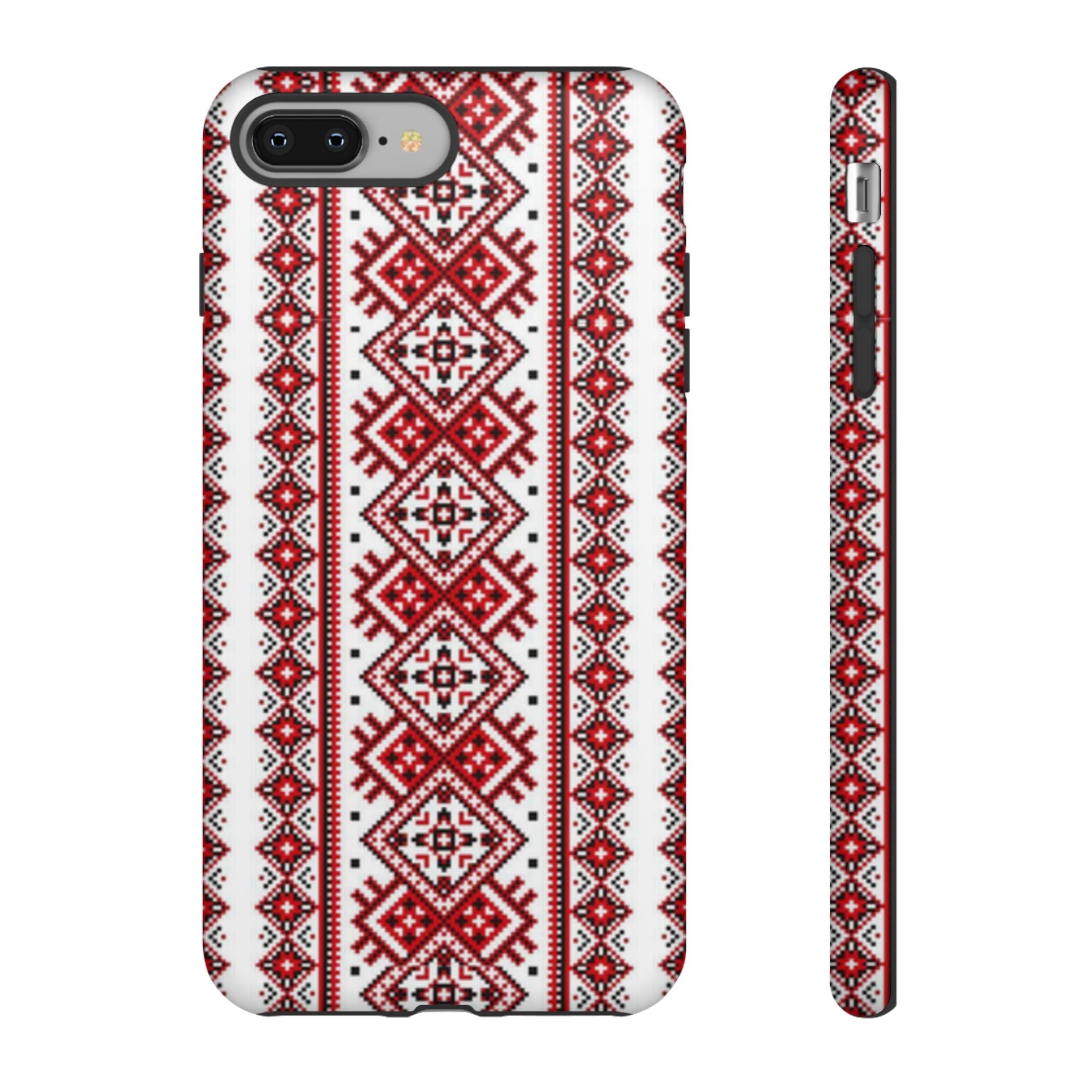 Ukrainian Embroidery iPhone Case  Red Black Traditional Pattern Protective Phone Cover, Gift idea