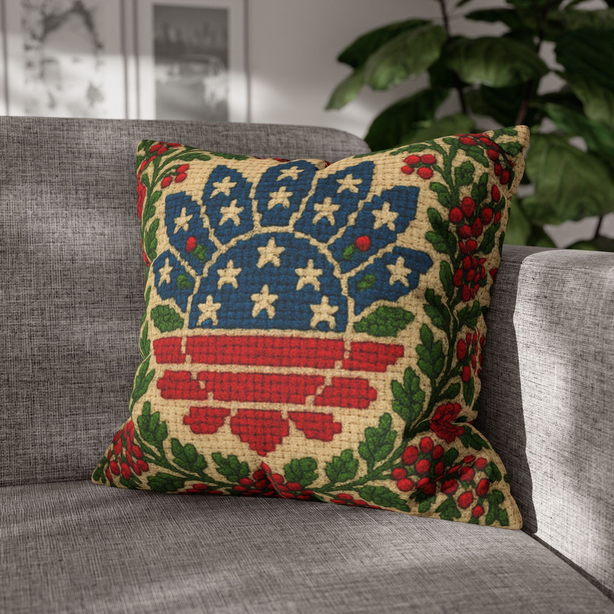 America 250 Heritage Floral Pillowcase | Patriotic Folk Art Cushion Cover | 1776–2026 Anniversary Decor