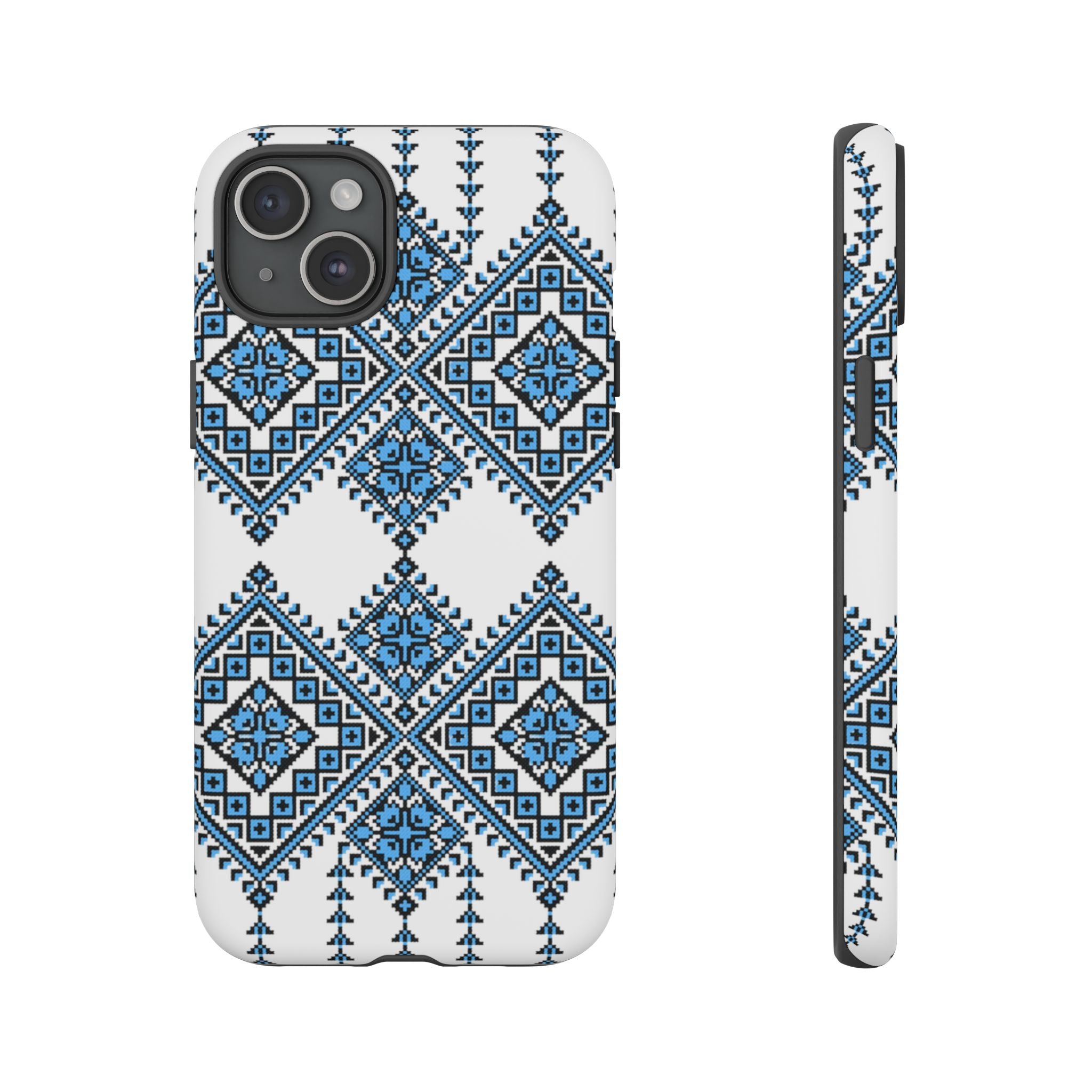 Blue Ukrainian traditional  Geometric Folk Pattern phone case, Tough Cases