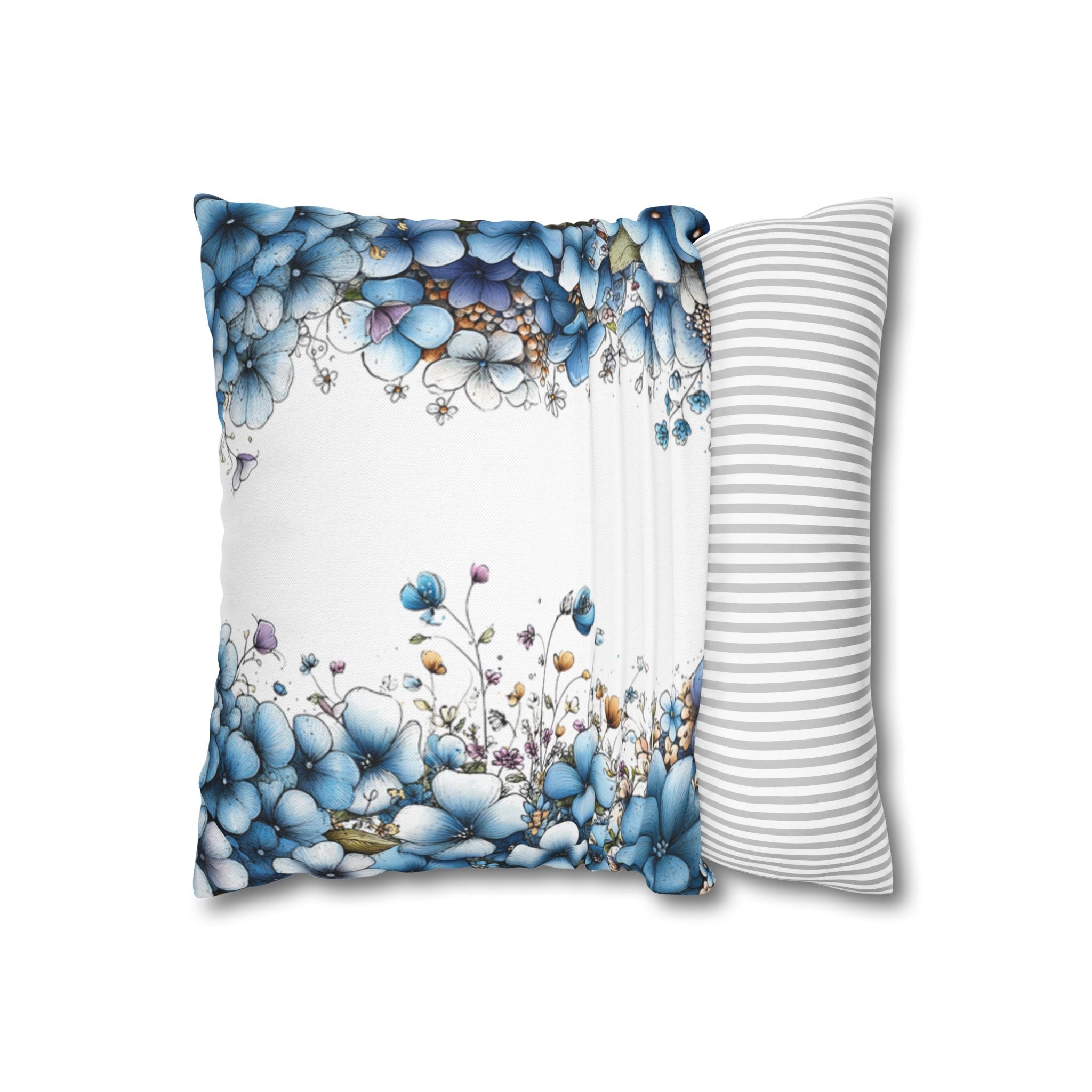 Blue Floral Pillowcase 1piece, Polyester Cushion Cover, Elegant Blue and White Flower Throw Pillow Case, Spring Home Decor