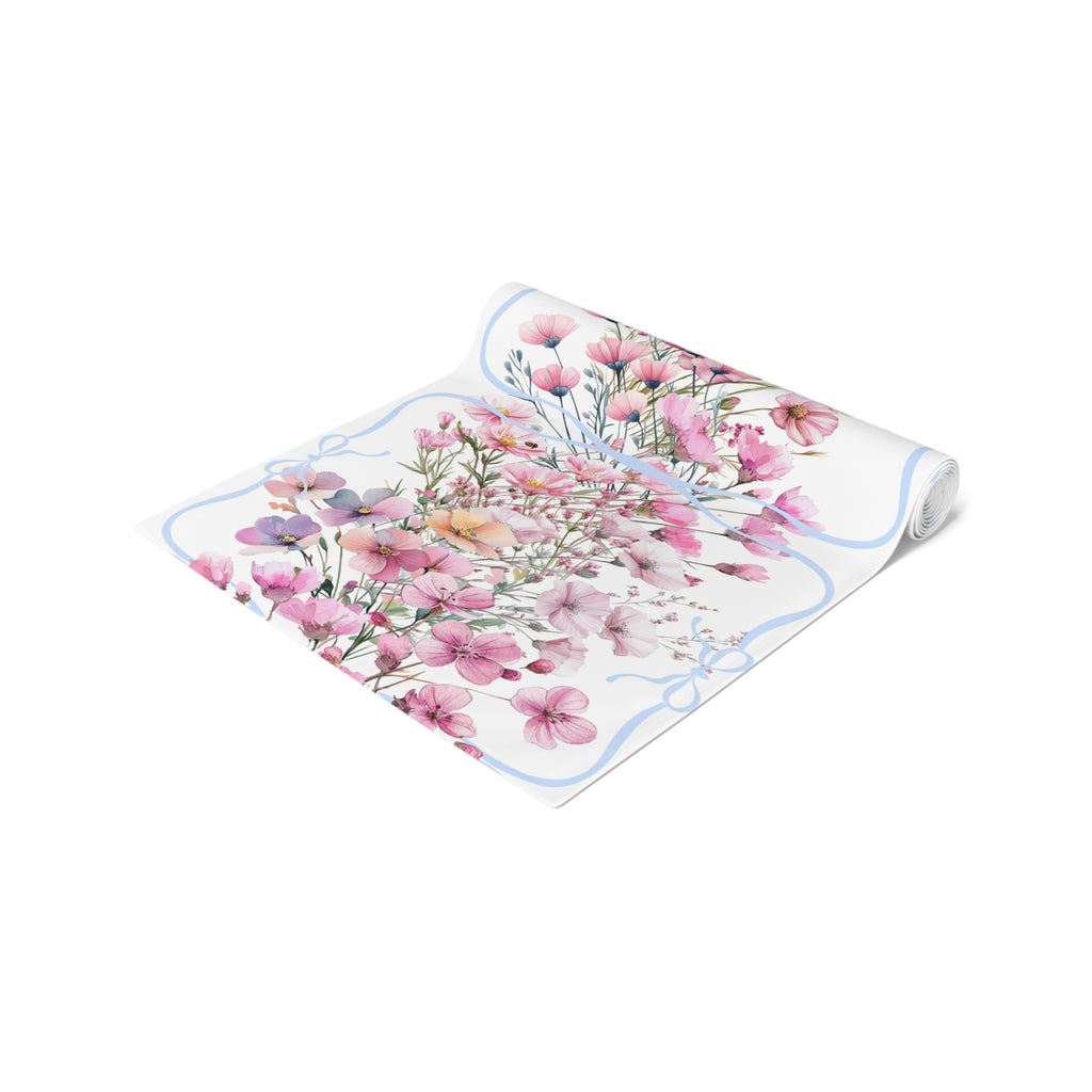 BLUESKYDEZIGN Spring Pink Purple Floral Table Runner - Botanical Wedding Decor