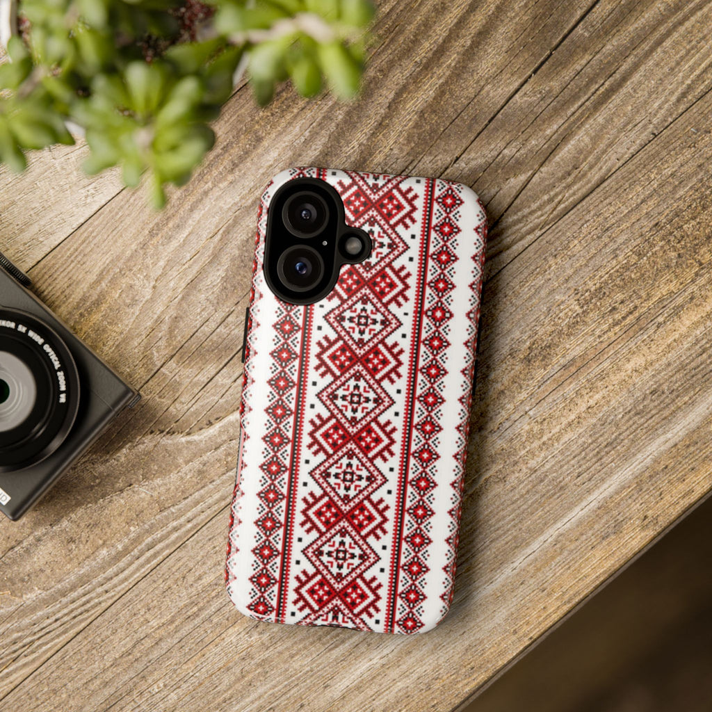BLUESKYDEZIGN Ukrainian iPhone Case - Red Black Embroidery Folk Design, Slavic Heritage Phone Cover