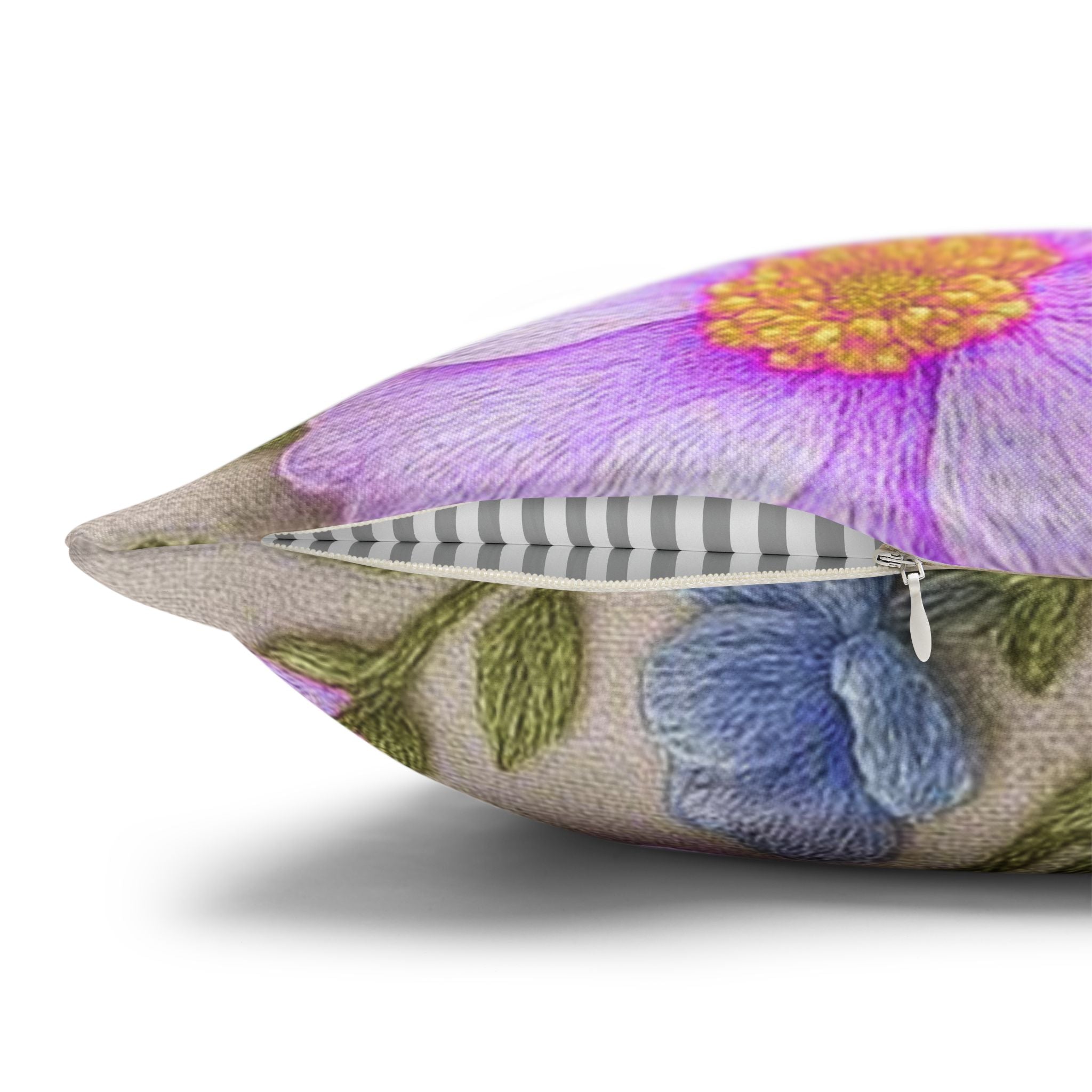 Pink Daisy and Blue Hydrangea Throw Pillow Cover, Floral Square Pillowcase, Alexandra Bloom Collection, Cottagecore Decorative Cushion