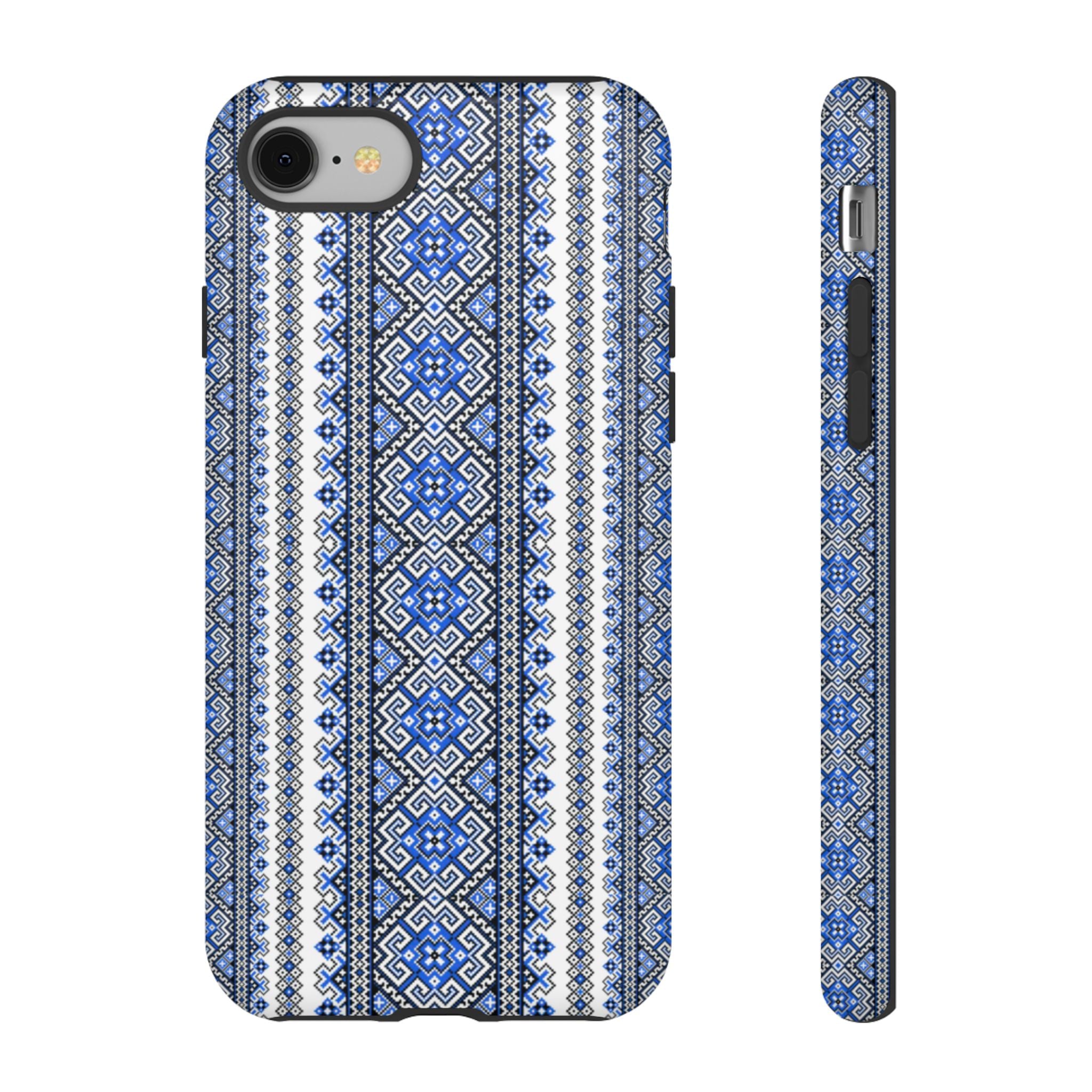 Ukrainian Pattern iPhone Case, Blue Black Geometric Folk Design, Protective Phone Cover, Traditional Ethnic Print