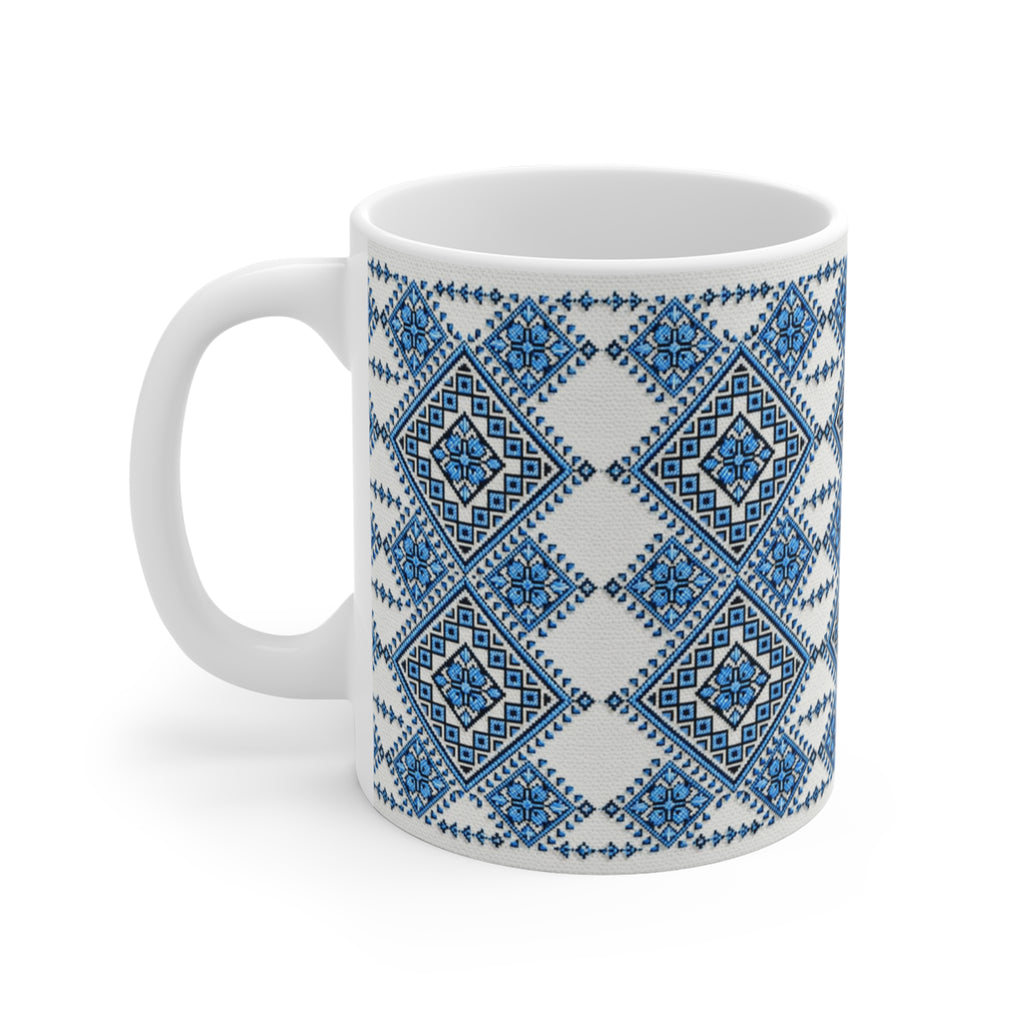 Blue Sky Folk Art Ceramic Mug | Ukrainian Heritage Geometric 11oz