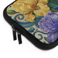 Free Bloom Iris Laptop Sleeve | Yellow Purple Floral Neoprene Case with Zipper | Vintage Botanical Tech Bag