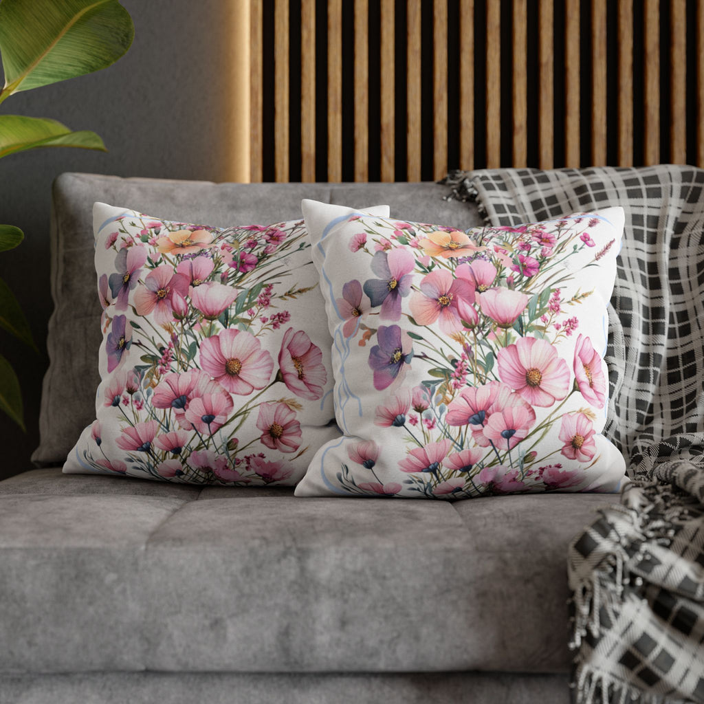 BLUESKYDEZIGN Spring Pink Purple Blossom Pillow Cover - Botanical Decor