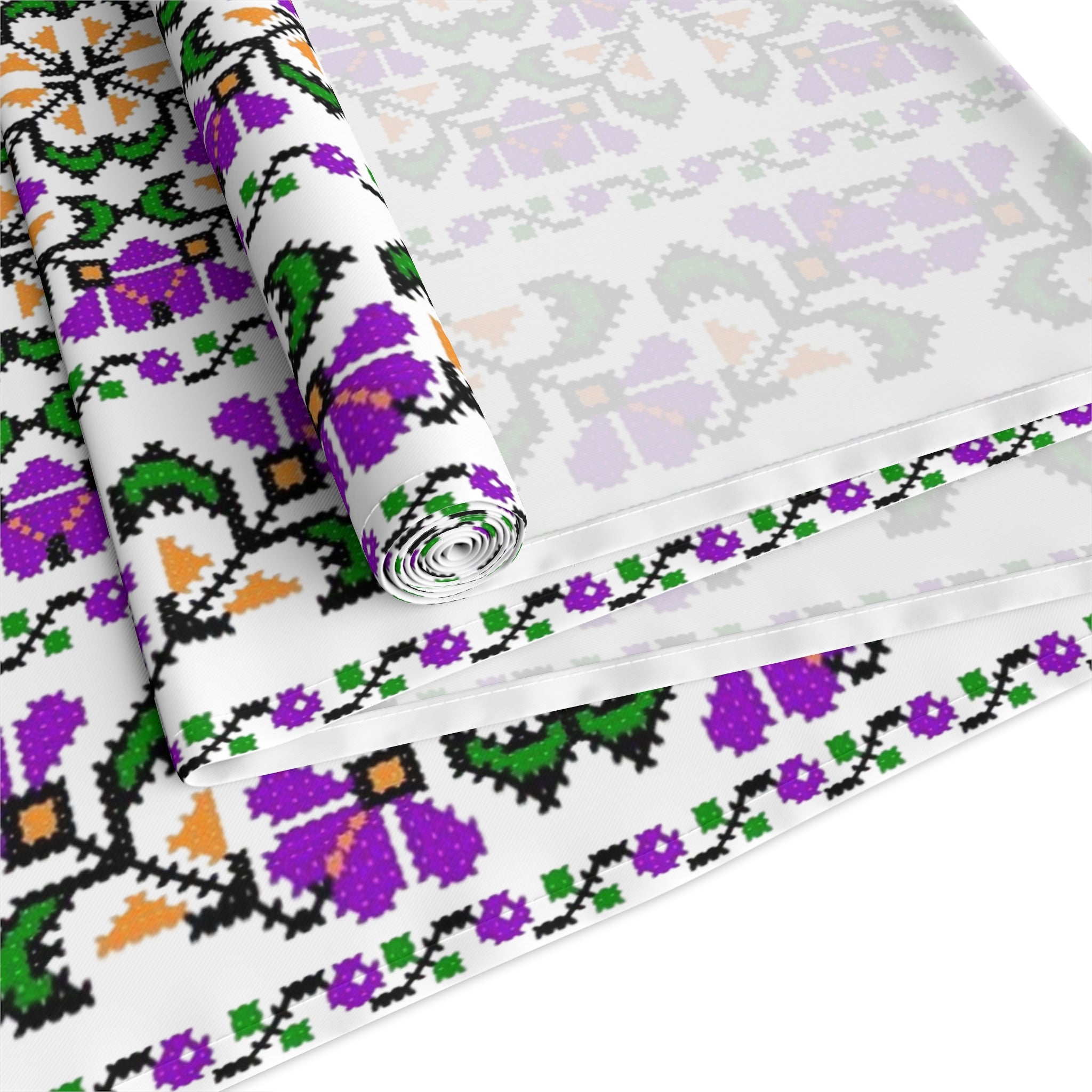 Ukrainian Traditional Purple Floral Pattern is Table Runner, Cotton Poly Dining home Decor, housewarming, cottage core