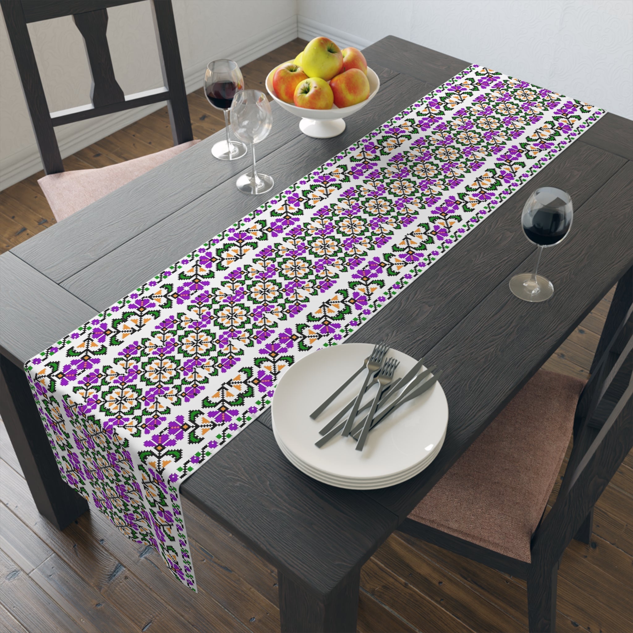 Blooming Hope Table Runner – Ukrainian Floral Mosaic, Cotton or Polyester
