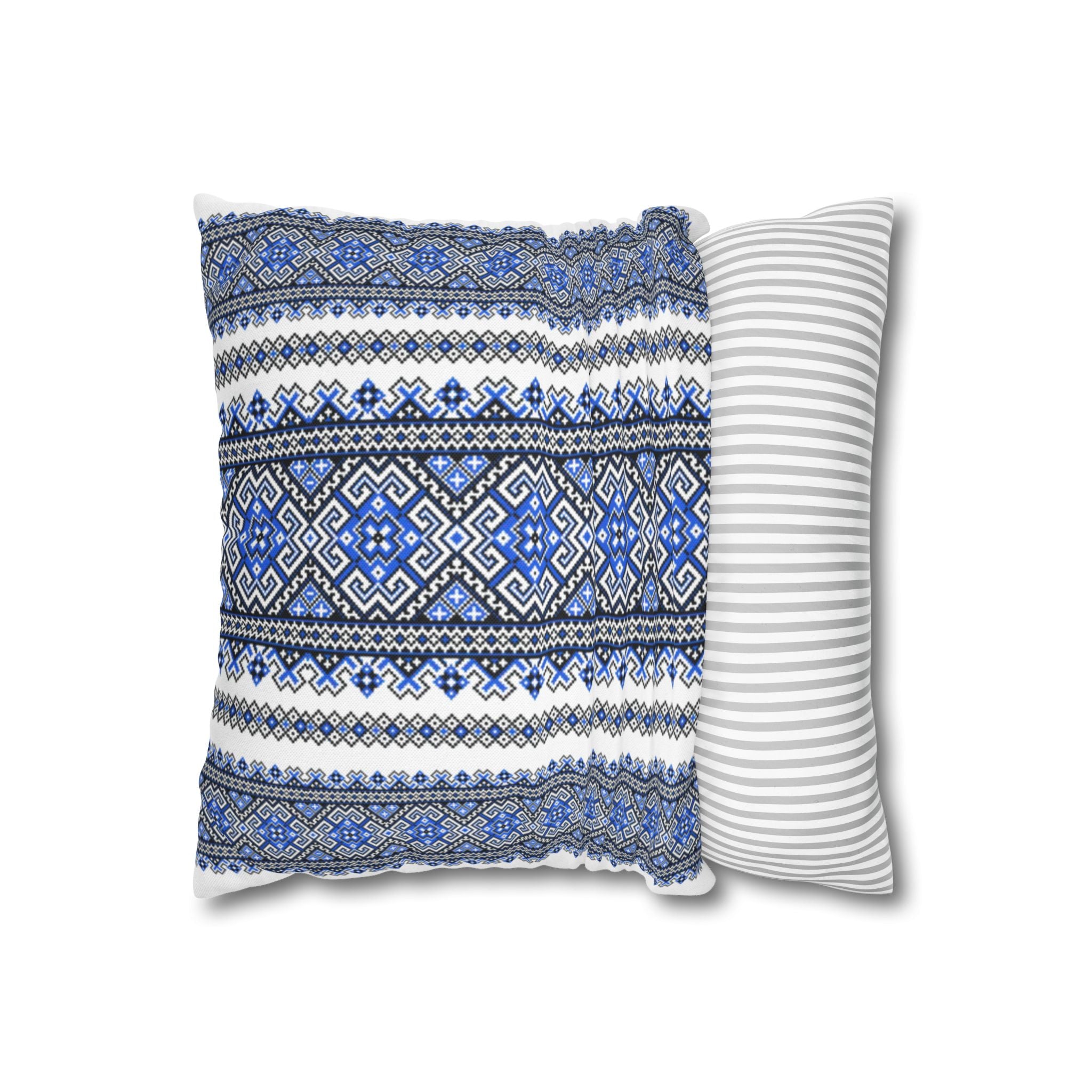 Stasia Blue Pillow Cover | Ukrainian Folk Floral Art | Indigo Geometric Cushion Cover