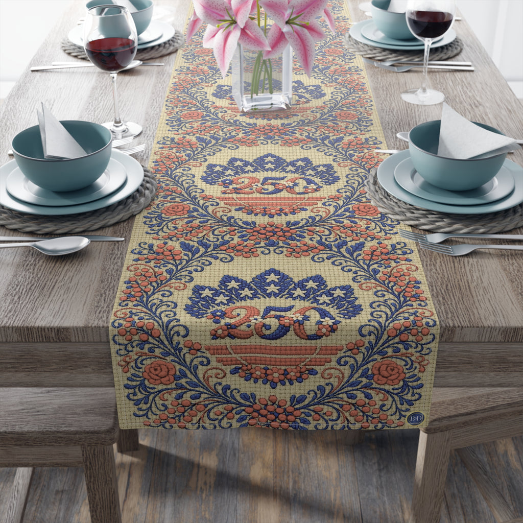 Freedom's Garden 250 – Vintage Patriotic Floral Table Runner | 250th Anniversary