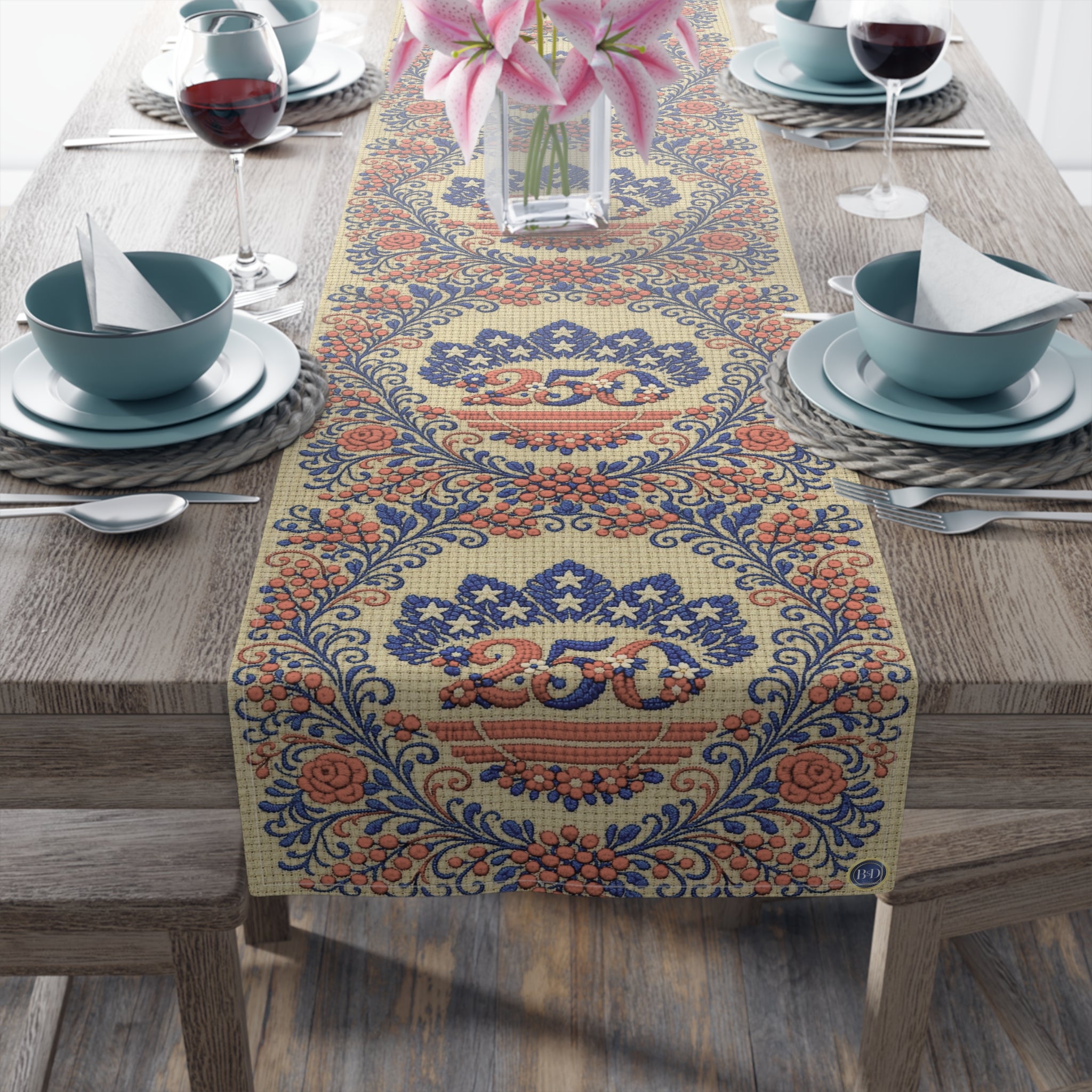 Freedom's Garden 250 – Vintage Patriotic Floral Table Runner | 250th Anniversary