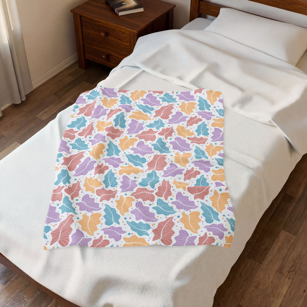 Pastel Leaf Plush Blanket