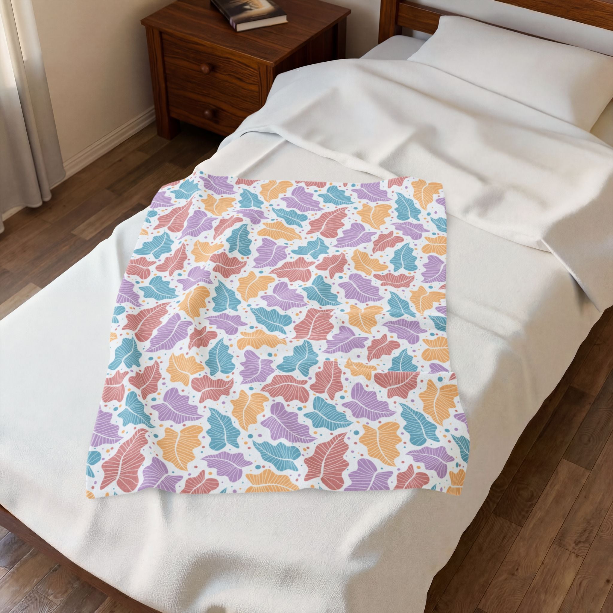 Pastel Leaf Plush Blanket
