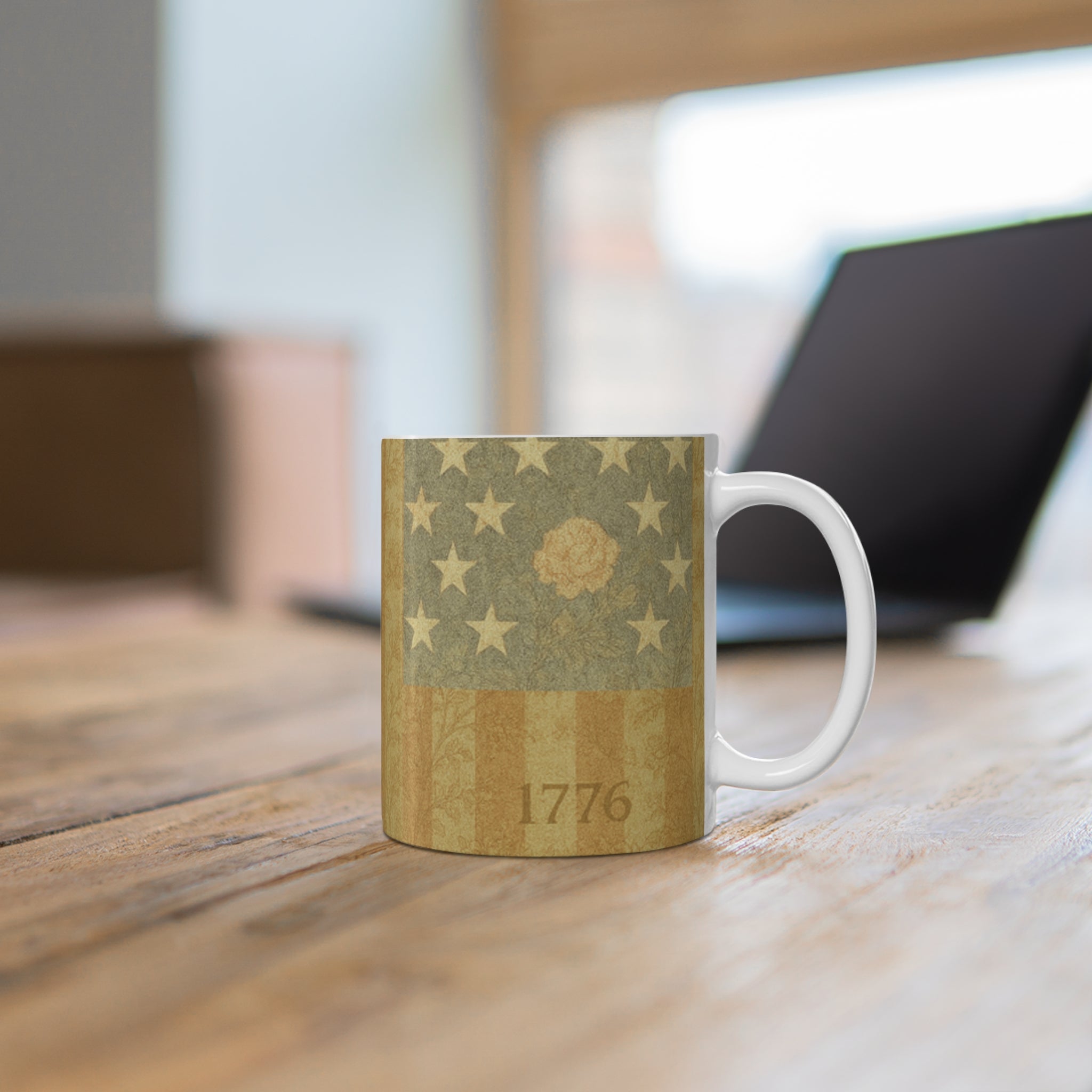HERITAGE 1776 | 4th of July Vintage American Flag Mug, USA 250th Anniversary Patriotic Coffee Cup, Rustic Farmhouse 1776 Gift | BLUESKYDEZIGN