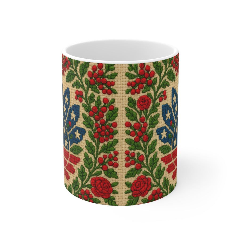 America 250 Floral Ceramic Mug | Patriotic Folk Art Coffee Cup | 1776–2026 Anniversary Gift