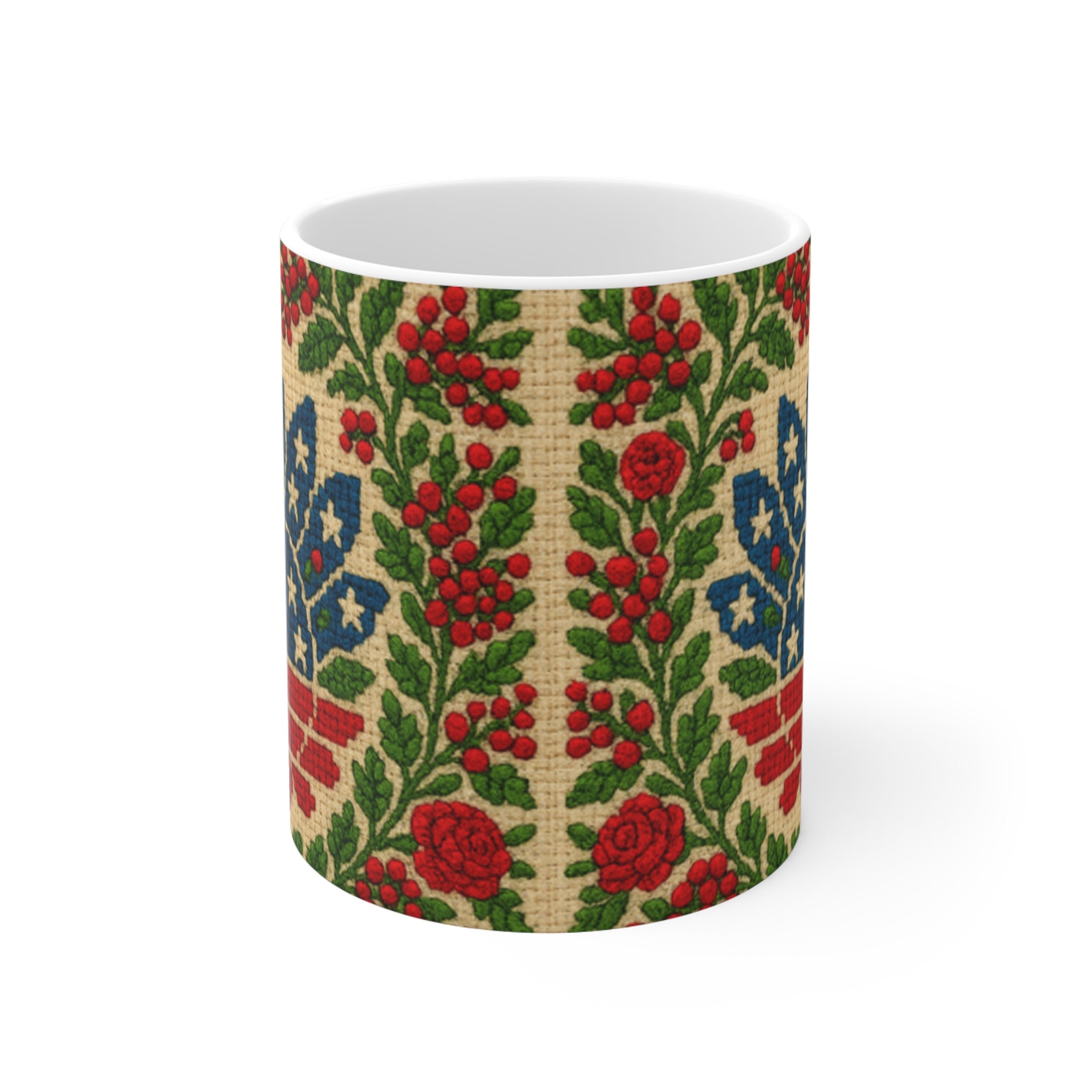 America 250 Floral Ceramic Mug | Patriotic Folk Art Coffee Cup | 1776–2026 Anniversary Gift