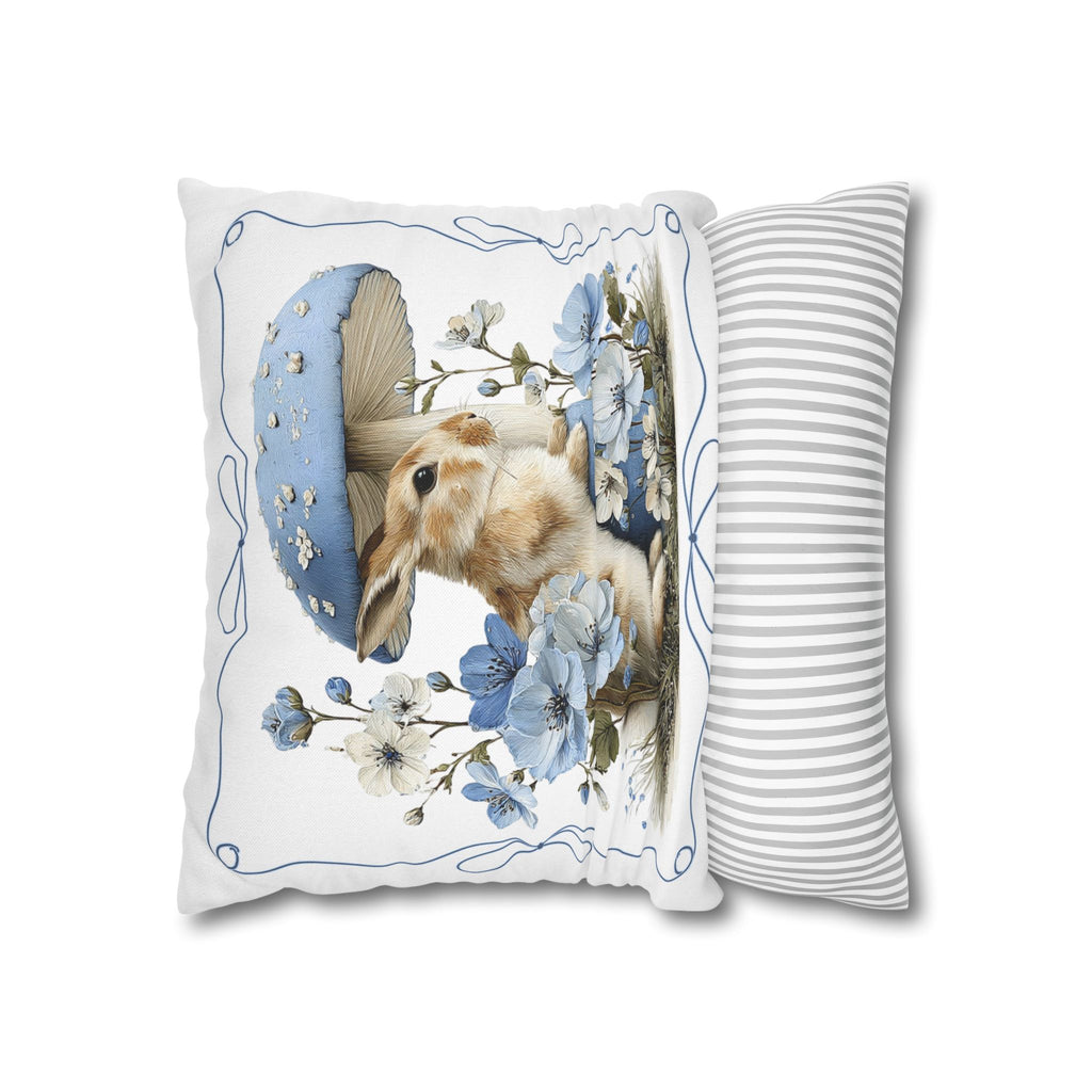 Blue Floral Bunny Collage Pillowcase | Square Decorative Pillowcase