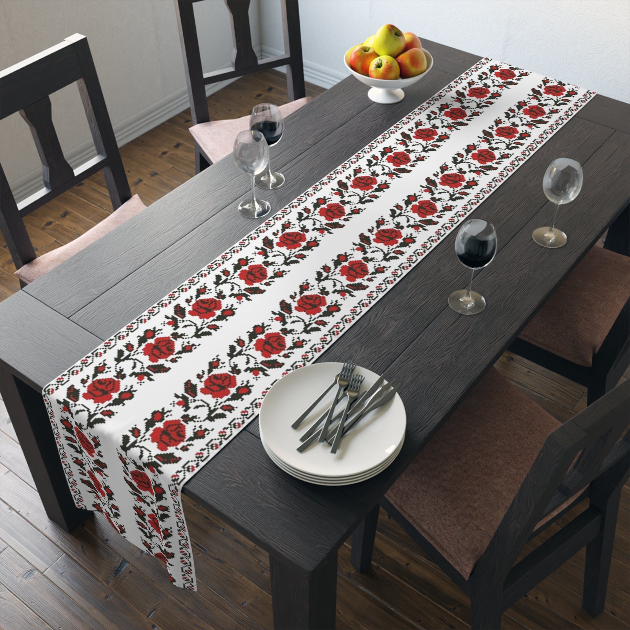BLUESKYDEZIGN Ukrainian Traditional Table Runner - Red Black Heritage Decor