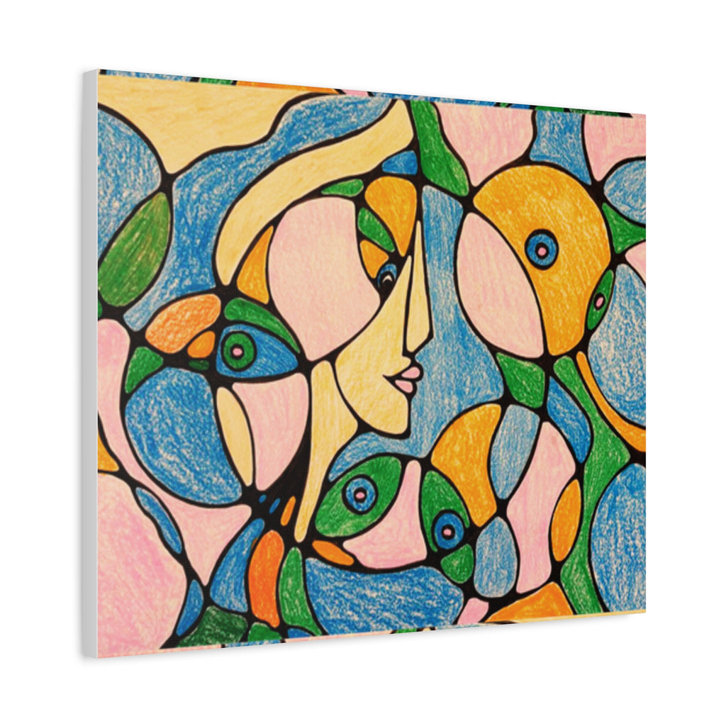 Abstract Colorful Faces Canvas Art, Vibrant Modern Wall Decor, Surreal Cubist Style Matte Print, Stretched 1.25" Ready to Hang