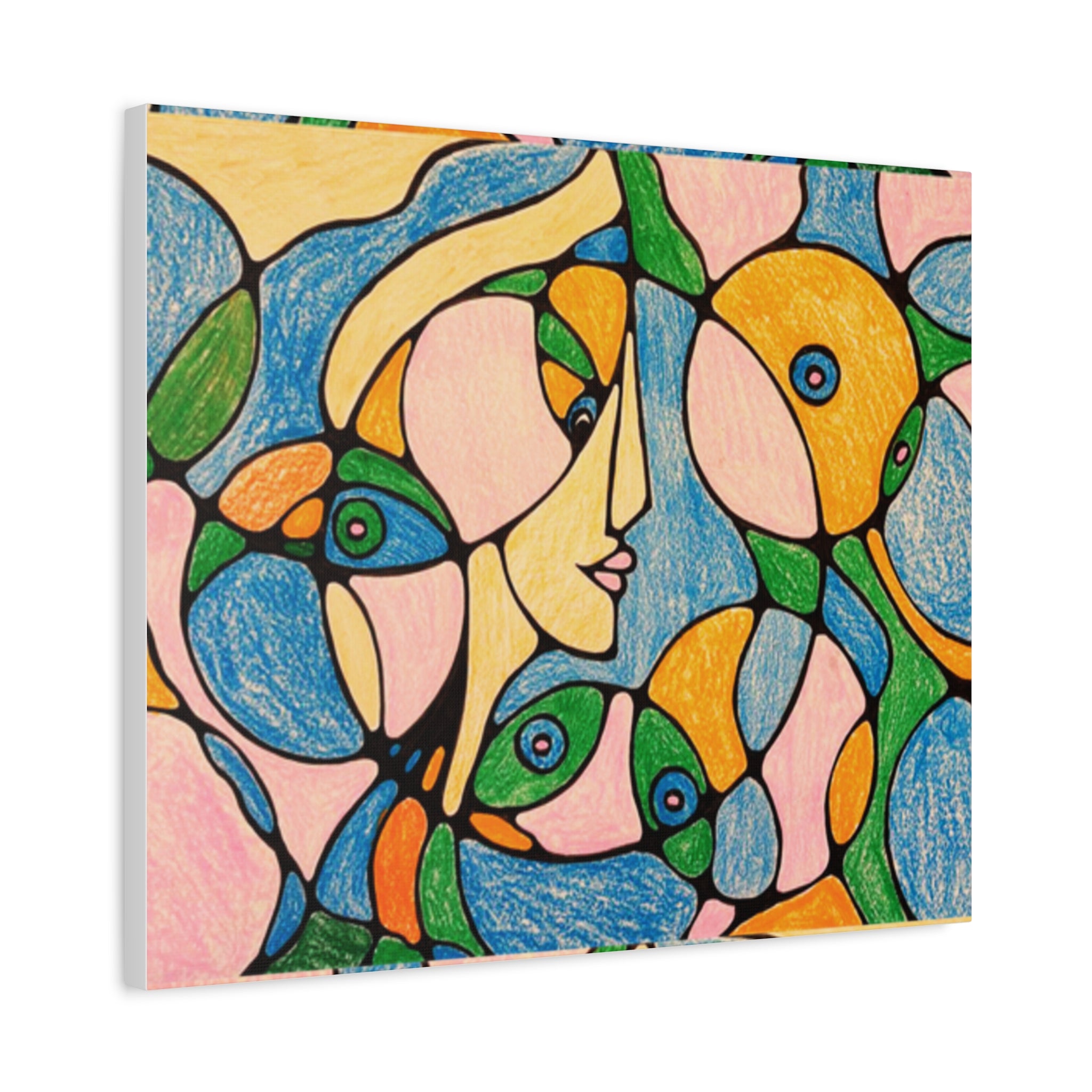 Abstract Colorful Faces Canvas Art, Vibrant Modern Wall Decor, Surreal Cubist Style Matte Print, Stretched 1.25" Ready to Hang