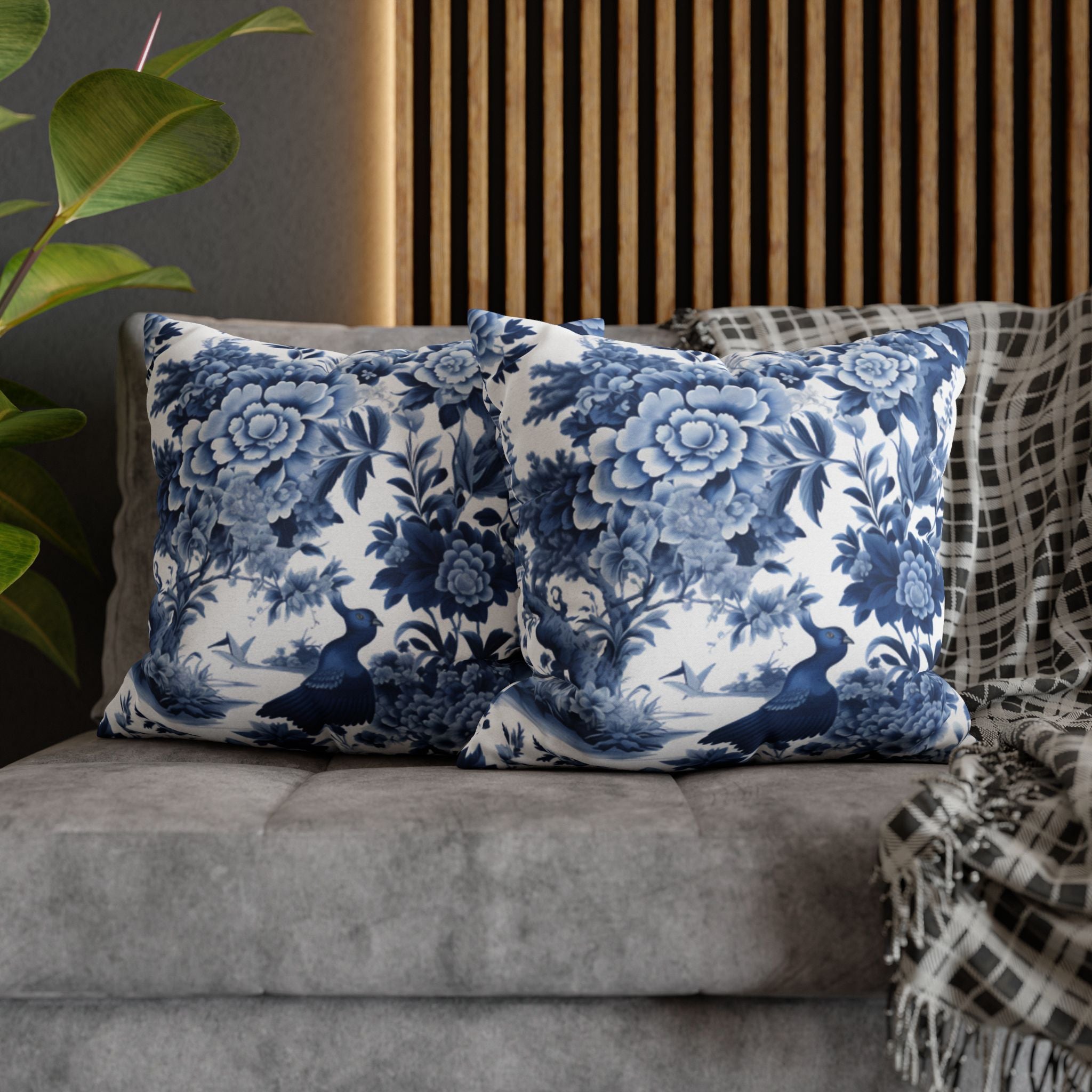 Blue Watercolor Floral Pillow Cover | Vintage Botanical Double-Sided Cushion Case | Cottagecore Bedroom Decor