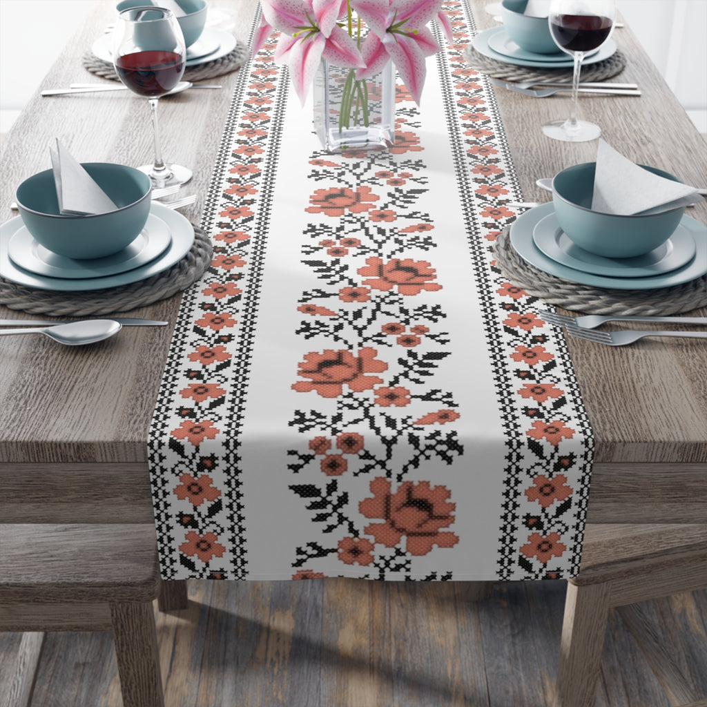 BLUESKYDEZIGN Ukrainian Traditional Table Runner - Red Black Folk Art
