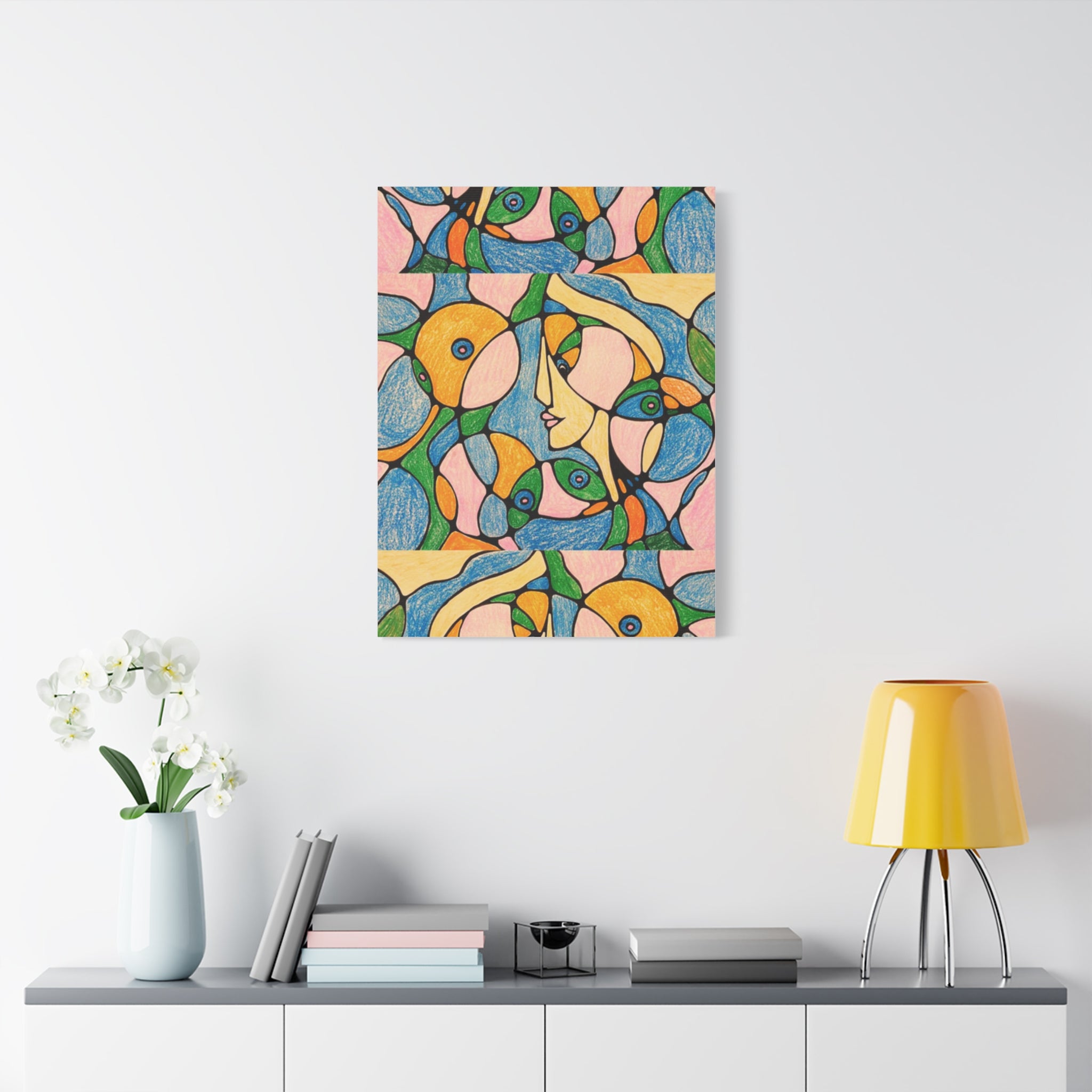 Abstract Colorful Faces Canvas Art, Vibrant Modern Wall Decor, Surreal Cubist Style Matte Print, Stretched 1.25" Ready to Hang