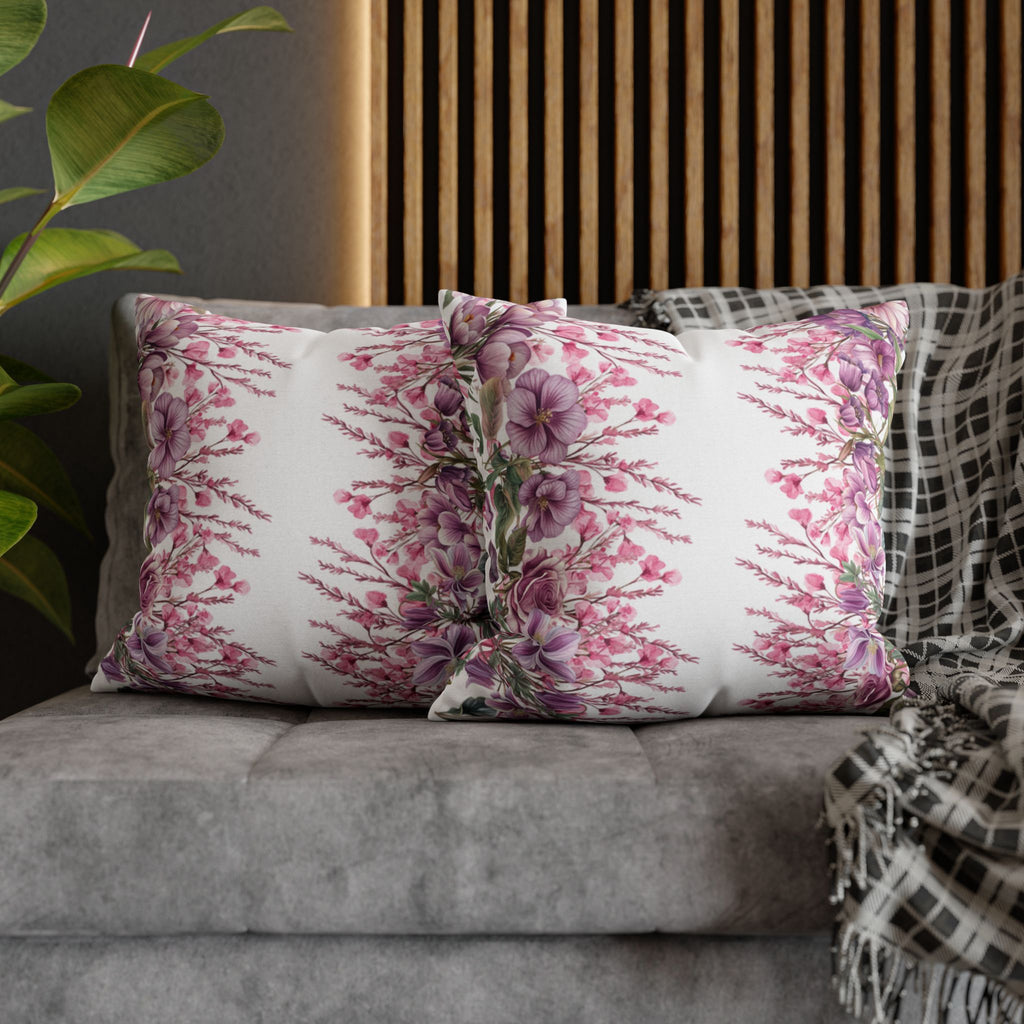 Spring Floral Pillowcase 1piece, Polyester Cushion Cover, Pink  Purple Flowers, Spring Home Decor