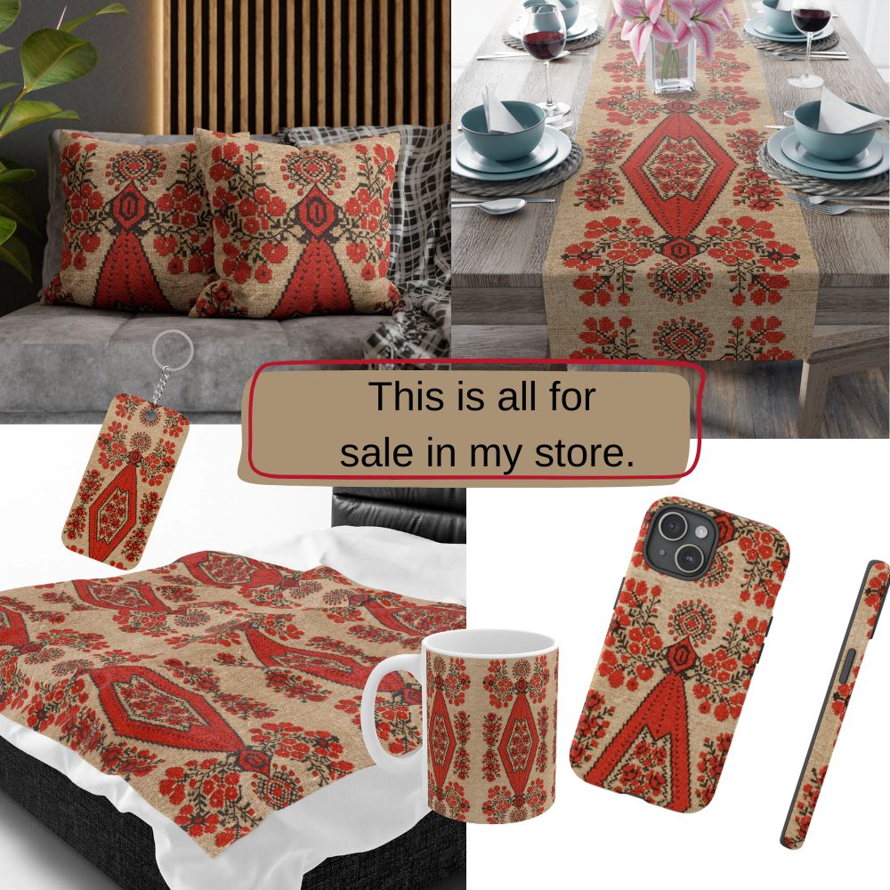 BLUESKYDEZIGN Berehynia Red Embroidery Wall Art - Ukrainian Folk Canvas, Slavic Guardian Symbol