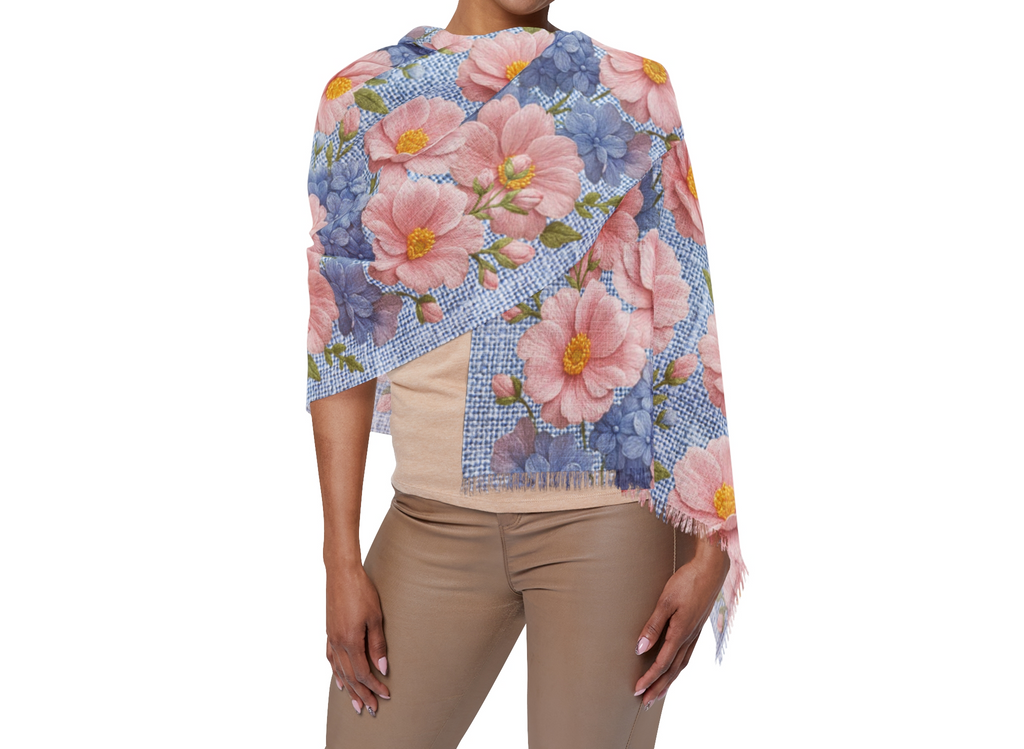 Pink Peony Floral Scarf | Soft Provence Watercolor Pastel Shawl