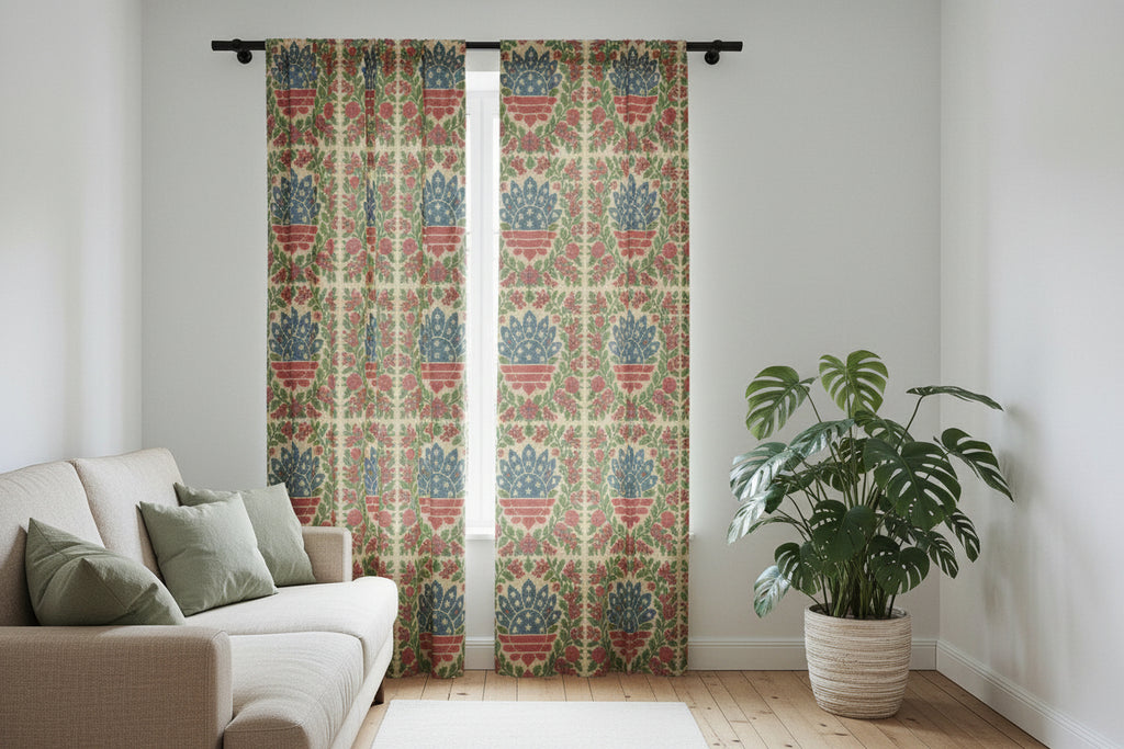 America 250 Sheer Window Curtain | Patriotic Floral Medallion | Light & Airy 1776–2026 Anniversary Drapery