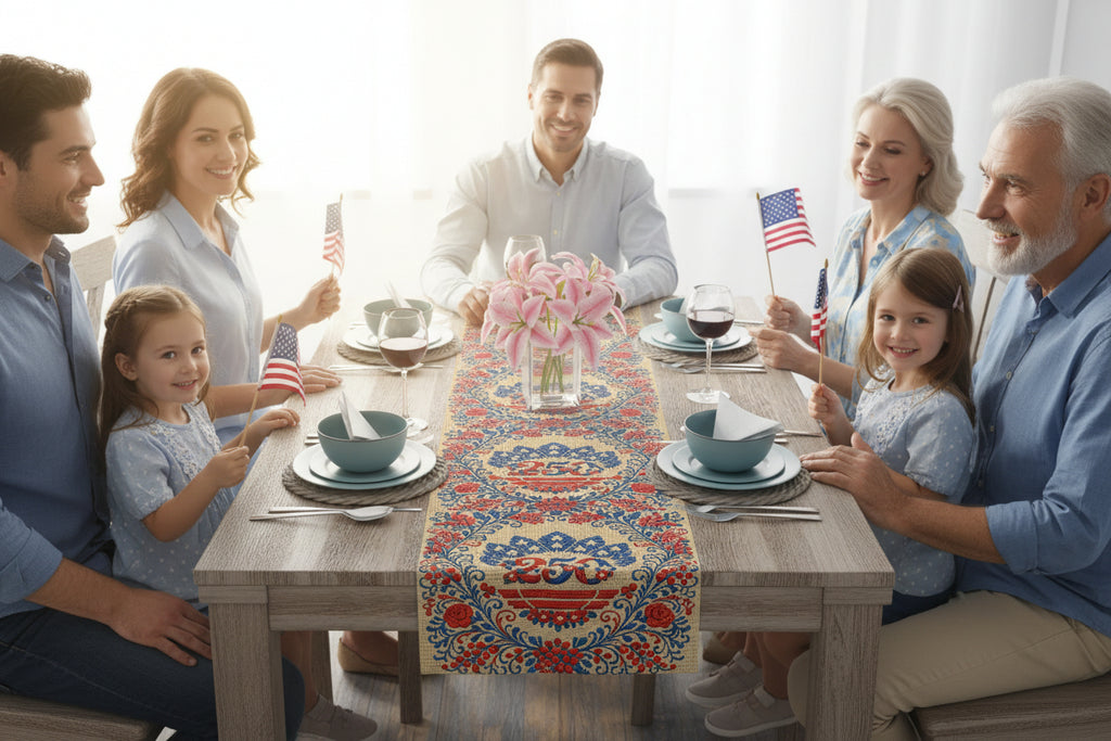 Freedom's Garden 250 – Vintage Patriotic Floral Table Runner | 250th Anniversary
