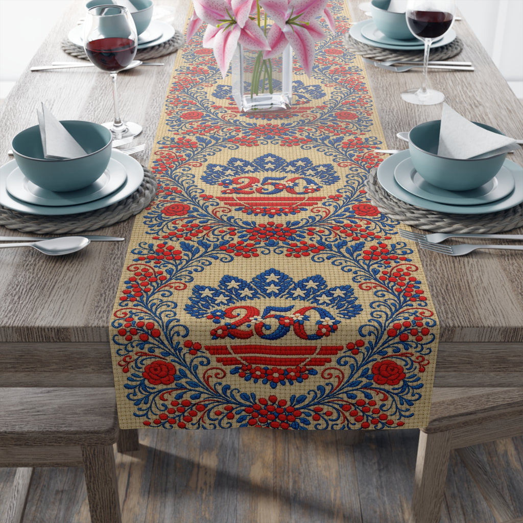 Freedom's Garden 250 – Vintage Patriotic Floral Table Runner | 250th Anniversary