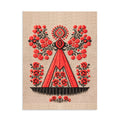 Berehynia matte art poster in red and black – small format Ukrainian folk protective symbol print, geometric embroidery style, perfect for gallery wall or desk display