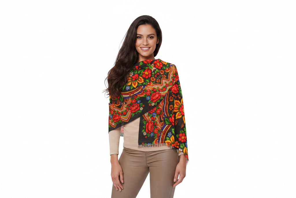 Folk Floral Scarf – Mother's Bloom | Boho Wrap for Women