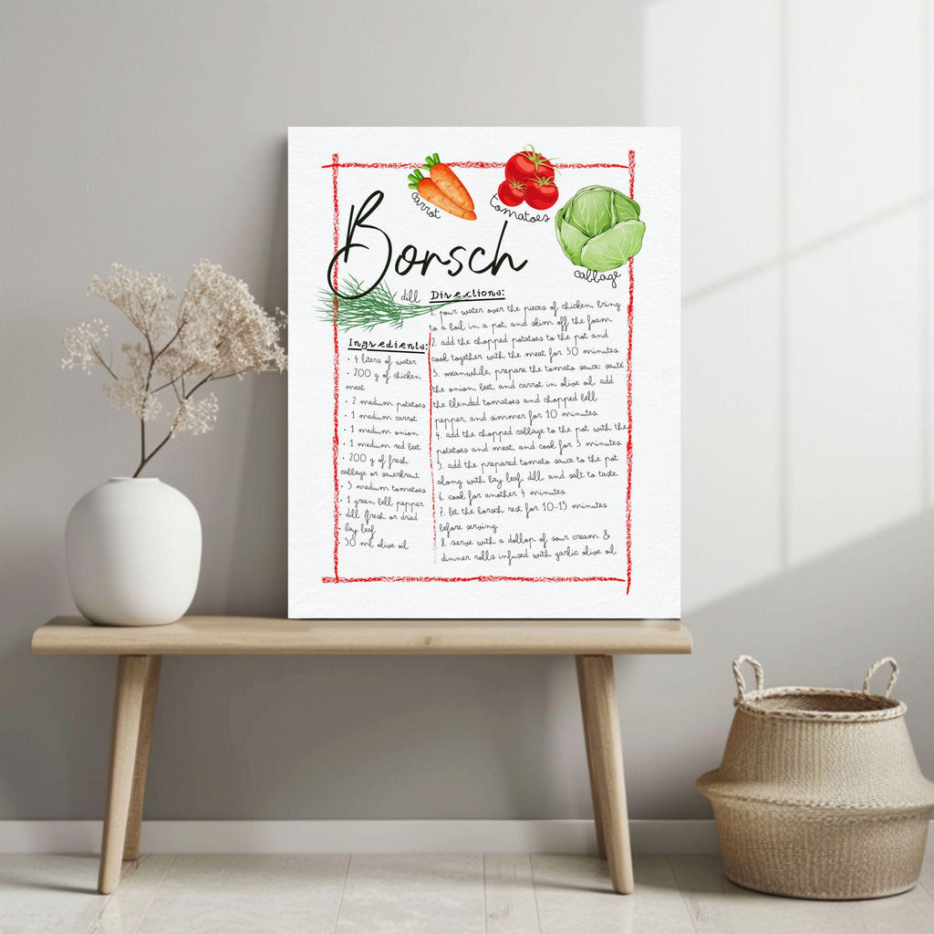 Ukrainian Borsch Recipe Canvas Art | Family Heritage Kitchen Wall Decor