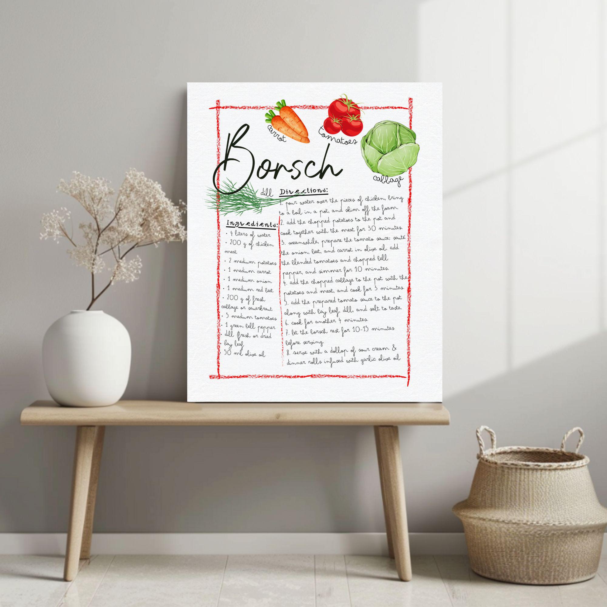 Ukrainian Borsch Recipe Canvas Art | Family Heritage Kitchen Wall Decor