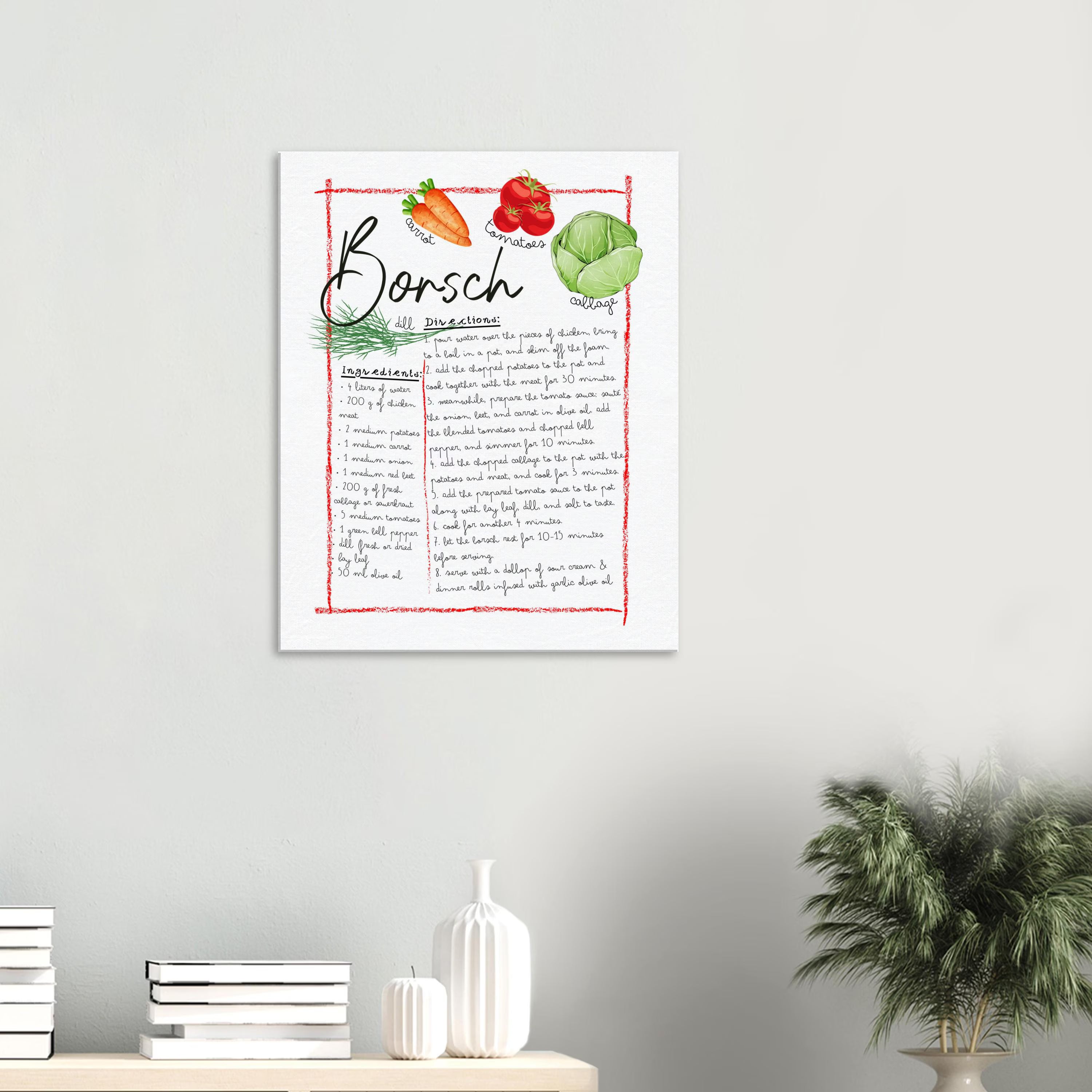 Ukrainian Borsch Recipe Canvas Art | Family Heritage Kitchen Wall Decor