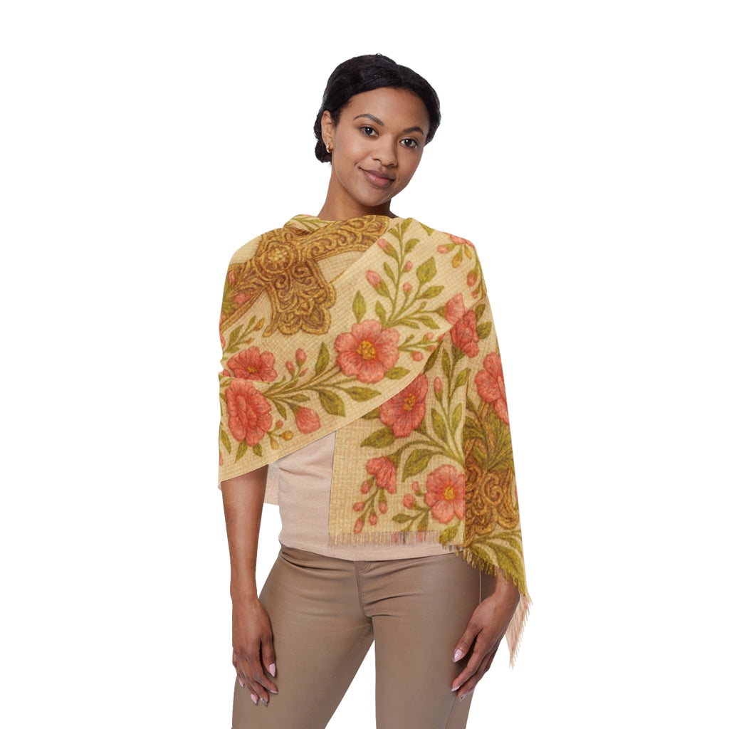 Blessed Home Floral Cross Scarf | Vintage Rose Christian Wrap for Women | Lightweight 27"×71"