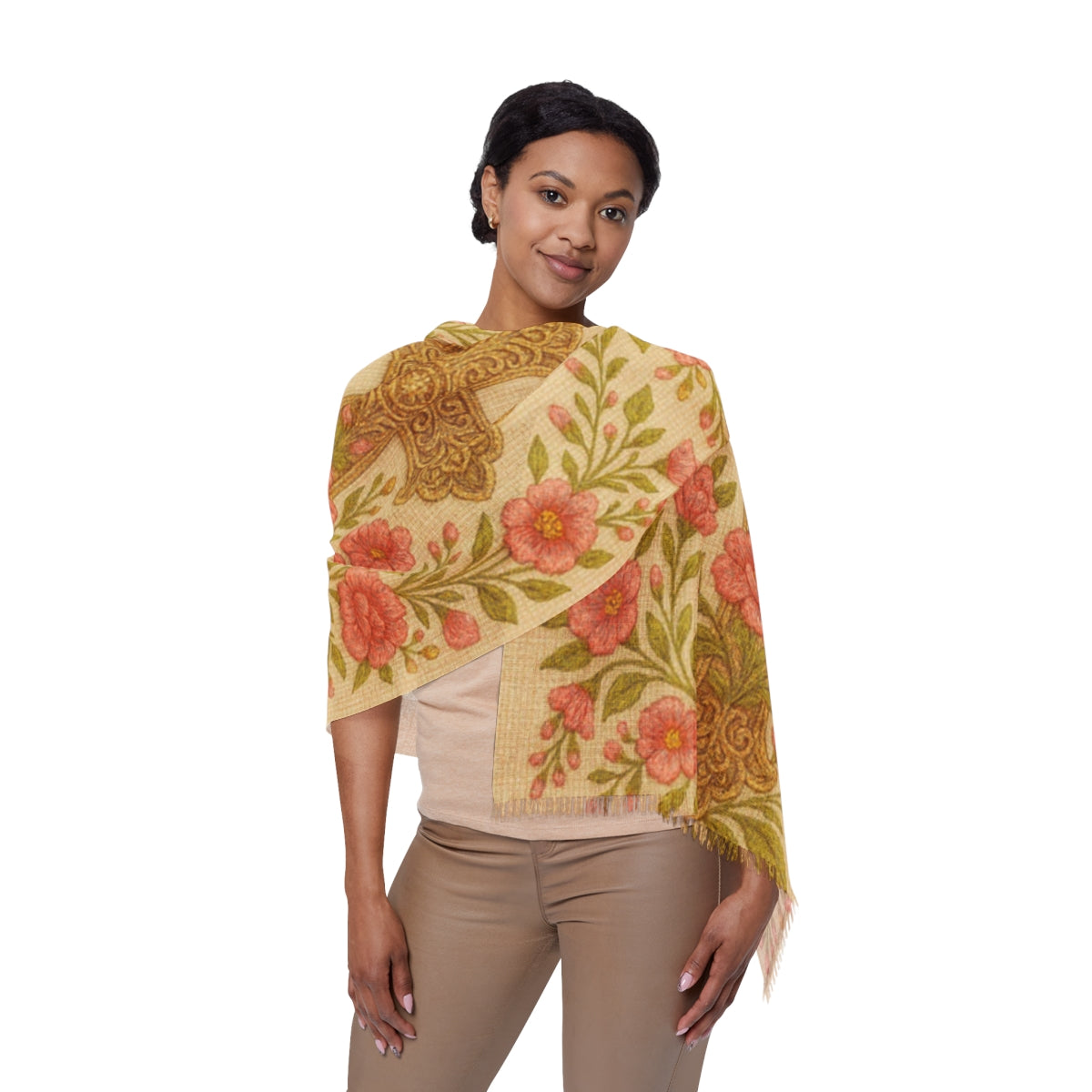 Blessed Home Floral Cross Scarf | Vintage Rose Christian Wrap for Women | Lightweight 27"×71"