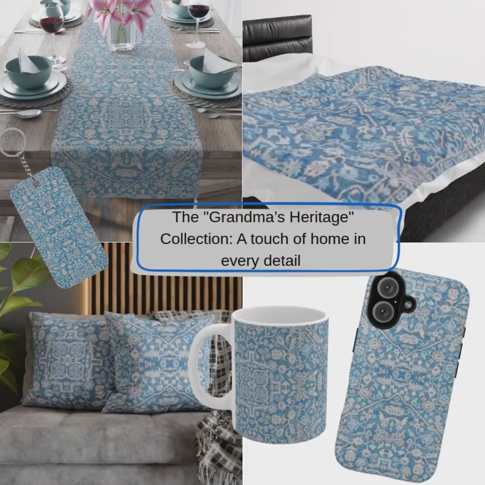 BLUESKYDEZIGN Grandmother's Heritage Pillow Cover - Blue Ikat Floral, Boho Modern Rustic Cushion