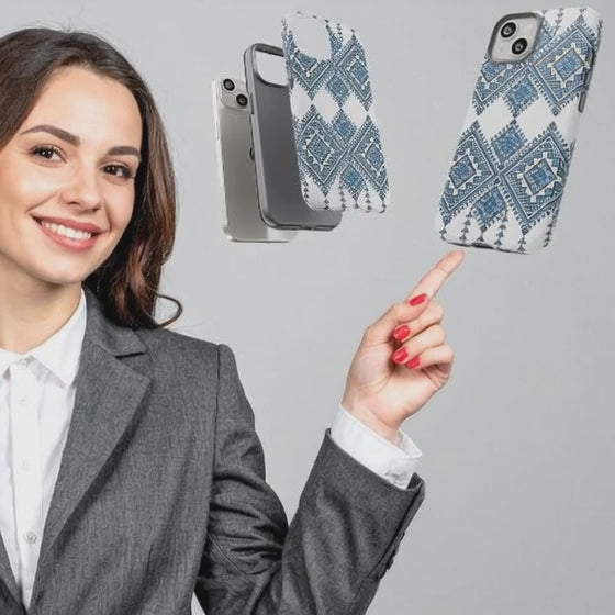 Blue Ukrainian traditional  Geometric Folk Pattern phone case, Tough Cases