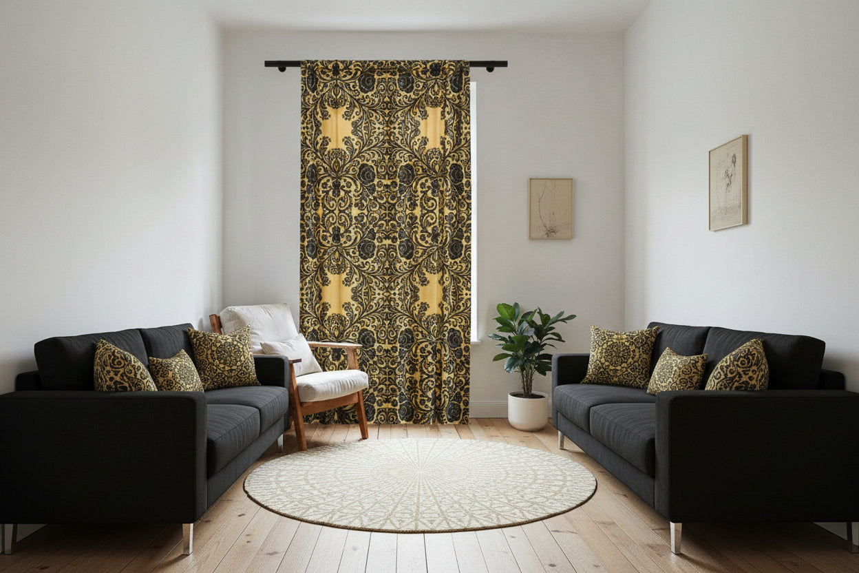 Baroque Sheer Window Curtain | Vintage Damask Lace Pattern | BLUESKYDEZIGN