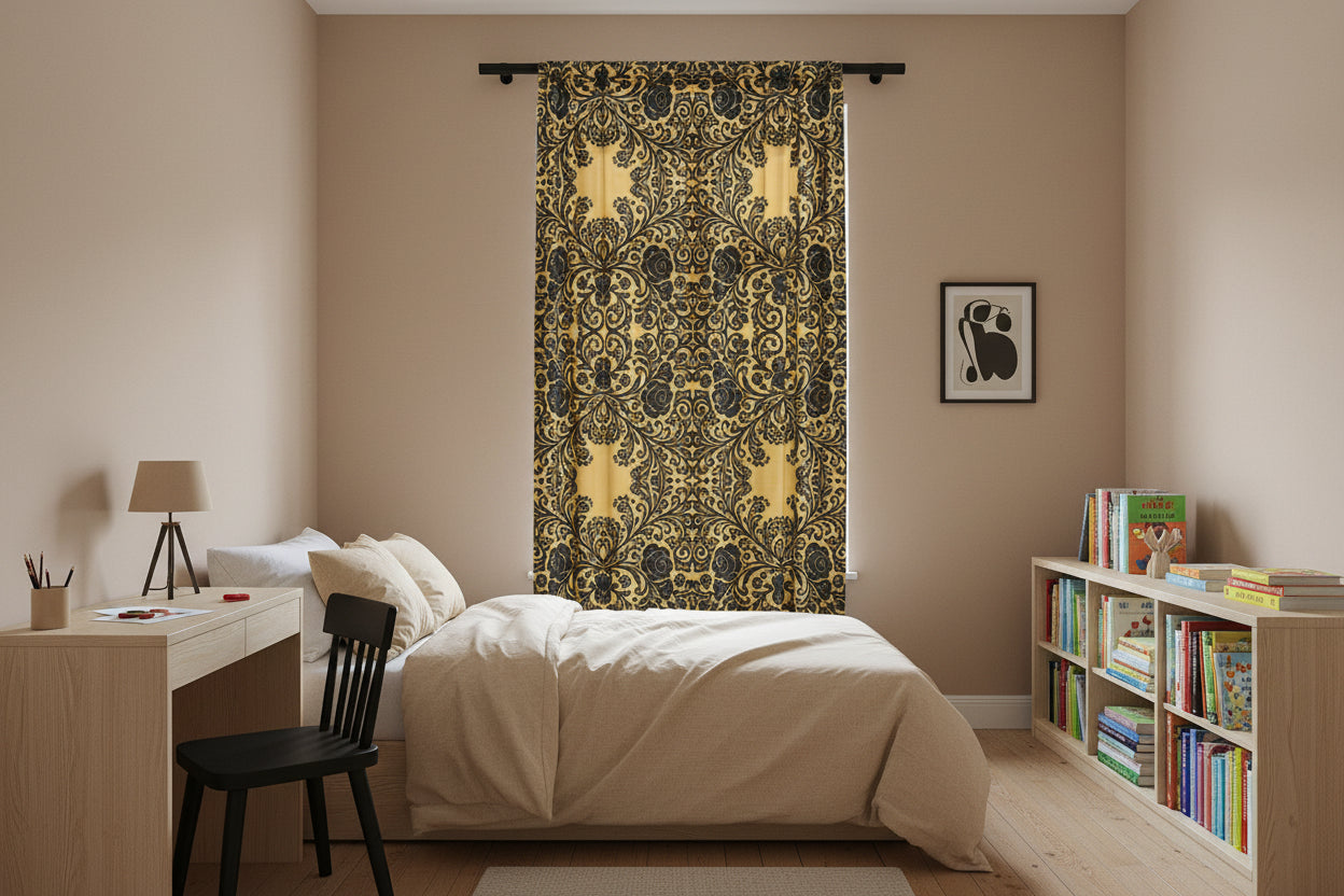 Baroque Sheer Window Curtain | Vintage Damask Lace Pattern | BLUESKYDEZIGN